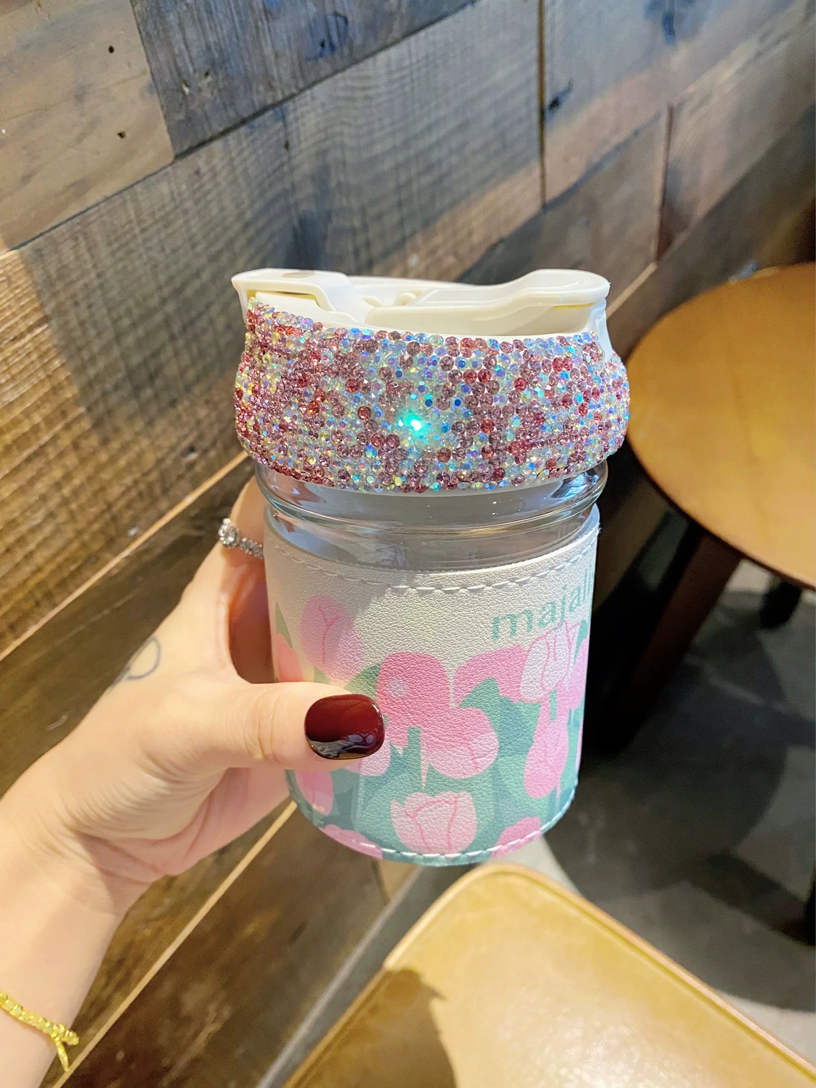 Portable Double-Wall Glass Cup – Diamond Coffee & Water Mug with Straw