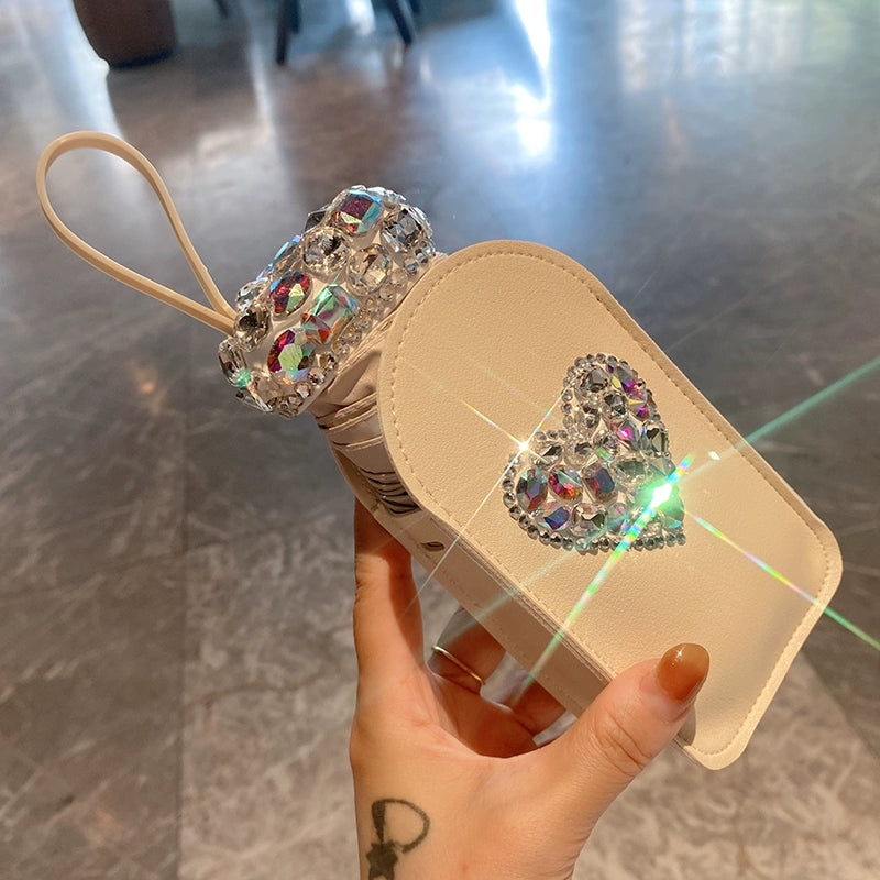 2025 Diamond-Encrusted Love Parasol – Foldable Portable Sunshade Umbrella for Women, Rain or Shine