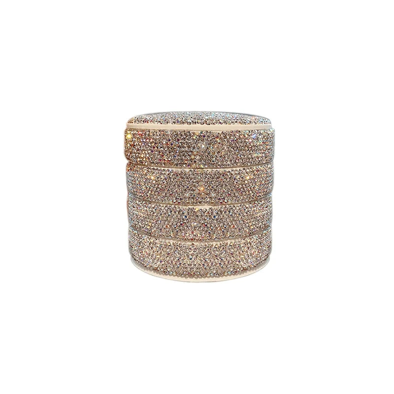 Diamond-Encrusted Rotating Jewelry Box – Multi-Layer Storage for Earrings, Rings, and Hand Jewelry