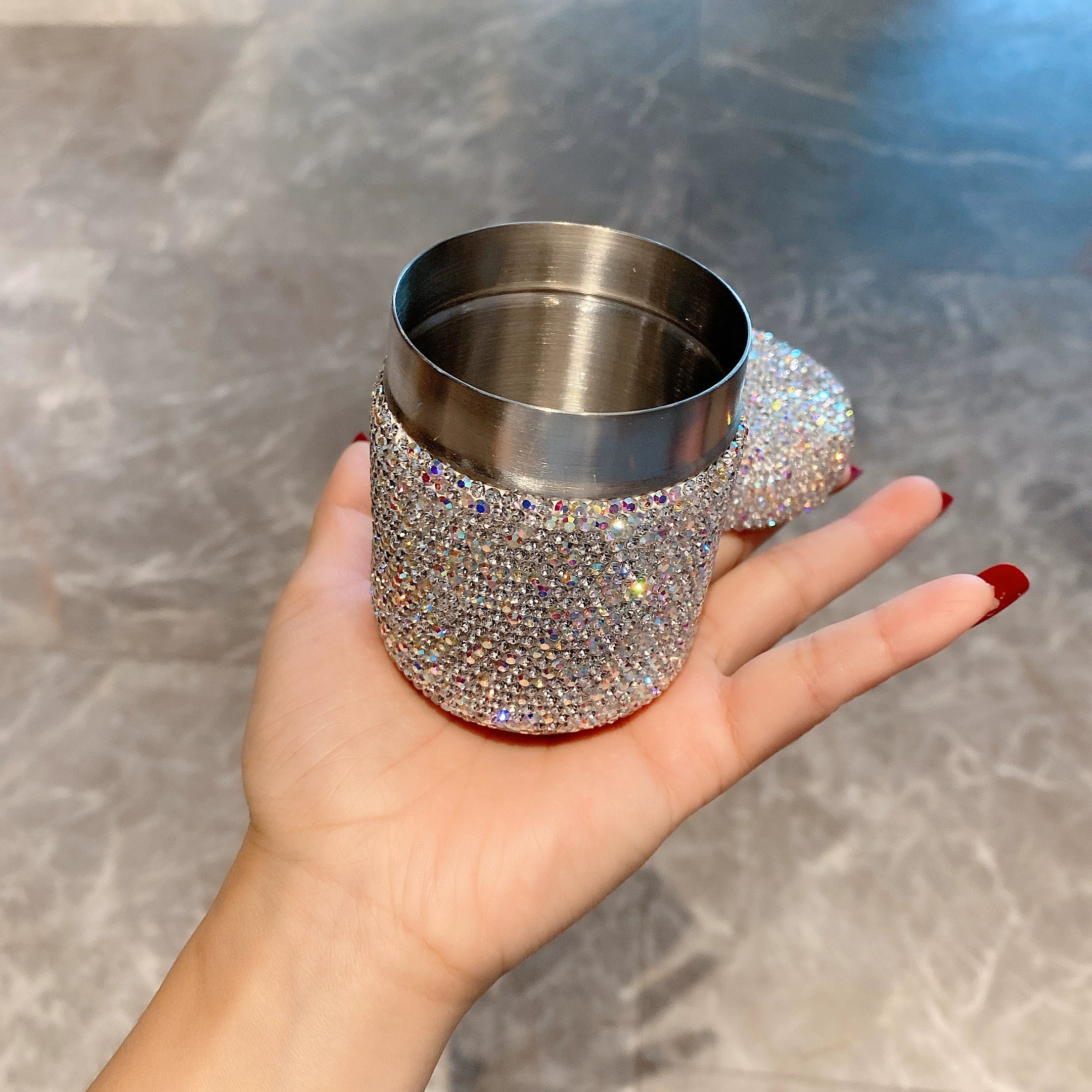 Diamond-Encrusted Crystal Toothpick & Cotton Swab Holder – Round Stainless Steel Storage Box for Home & Restaurant