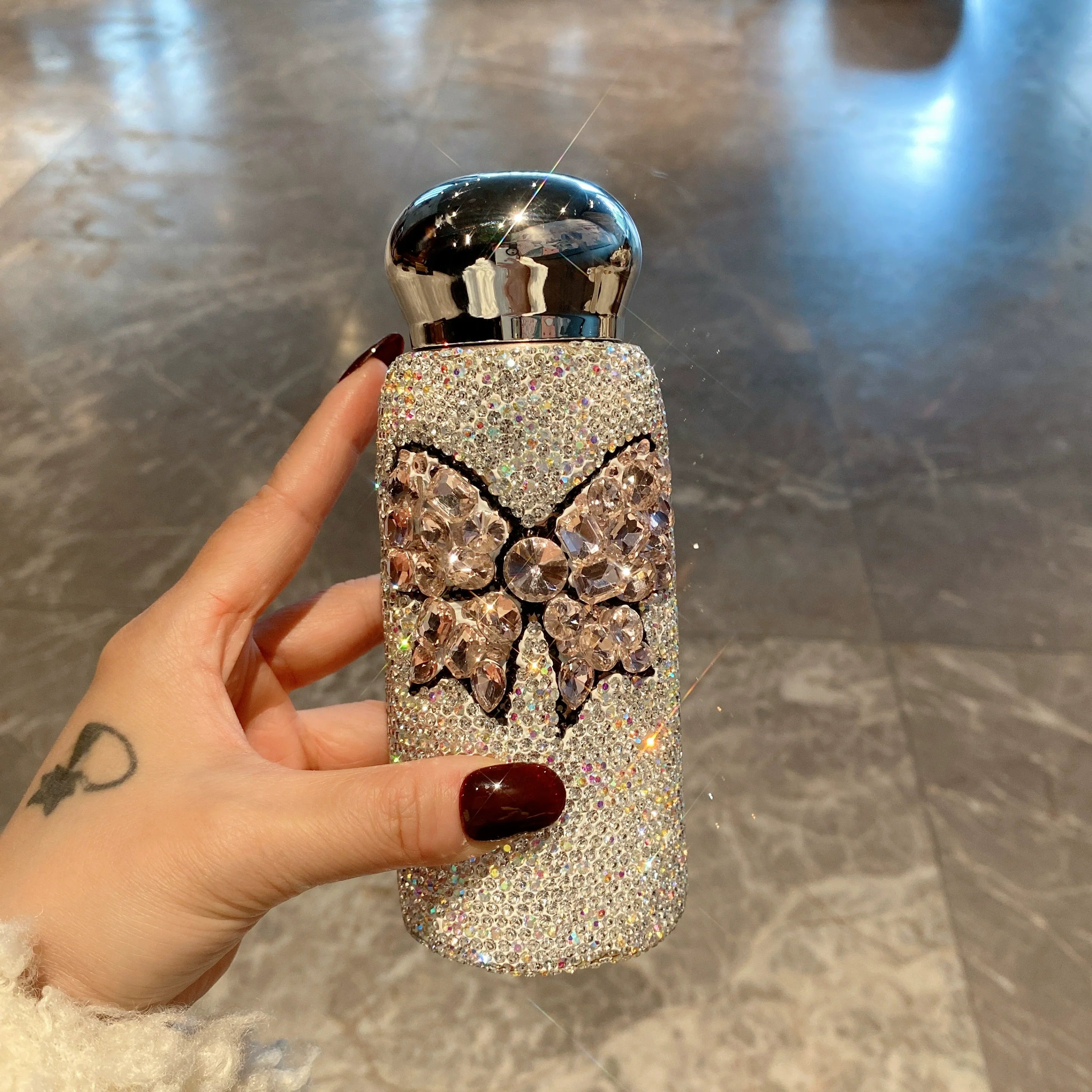 Portable Diamond Bow Thermos – Stainless Steel Water Mug for Car, Internet Celebrity Cup