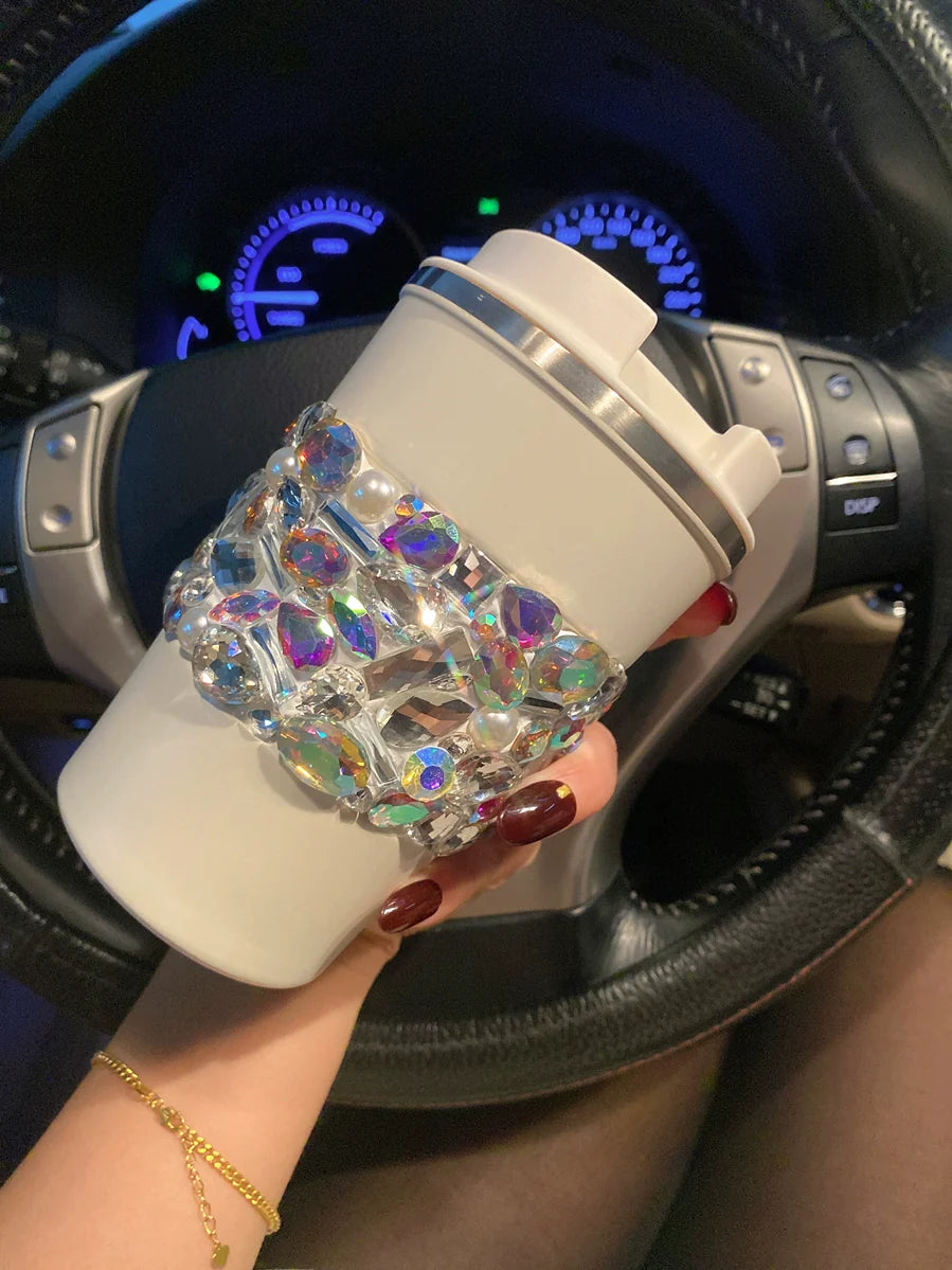Diamond-Encrusted Stainless Steel Coffee Cup – Portable Thermos Tumbler, Car Water Bottle for Women
