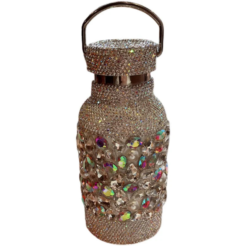 Luxury Diamond-Encrusted Insulated Water Cup – Large Capacity Car-Mount Tumbler