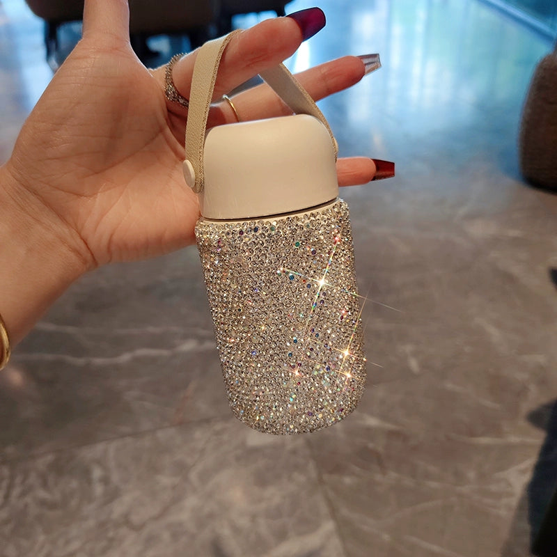 Sparkly Diamond Mini Thermos Cup – Cute Portable Stainless Steel Water Cup for Women