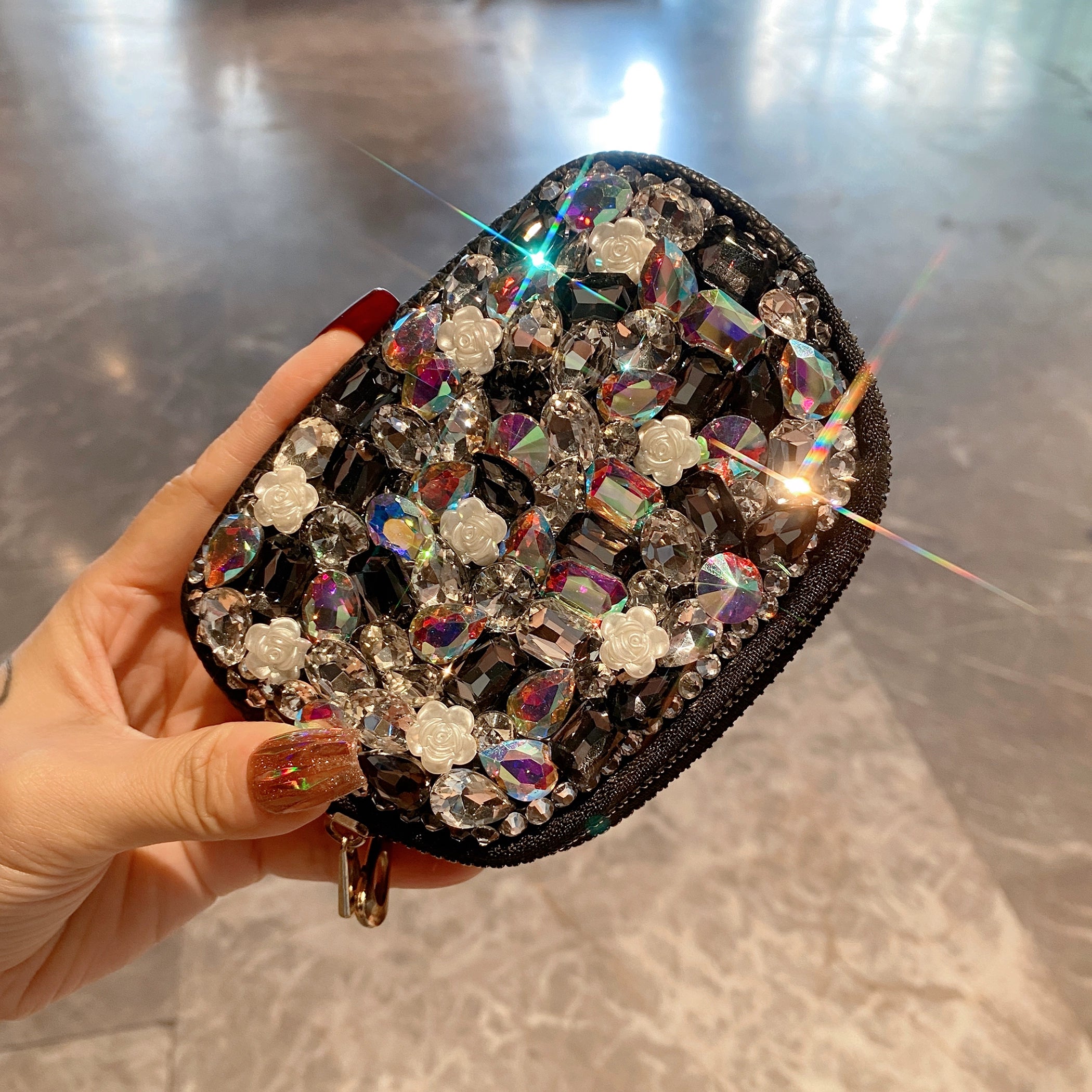 Diamond-Encrusted Portable Coin & Card Purse – Double-Layer Zipper Wallet for Travel & Gifts