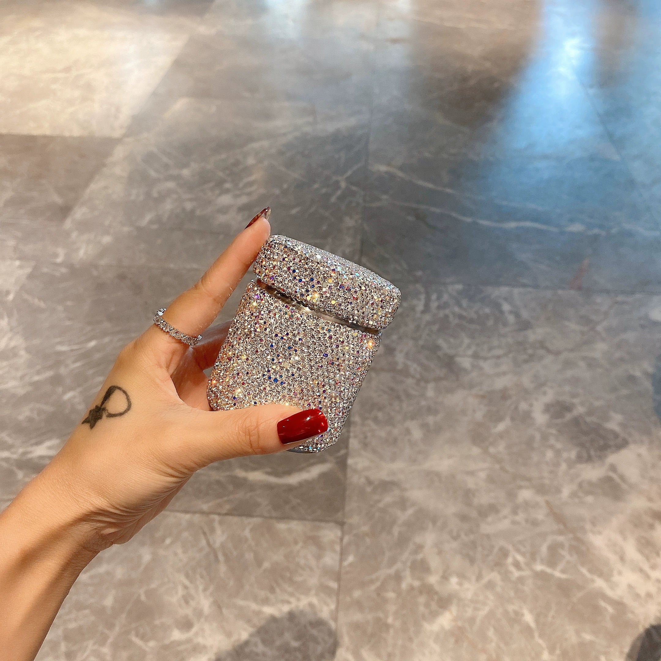 Diamond-Encrusted Crystal Toothpick & Cotton Swab Holder – Round Stainless Steel Storage Box for Home & Restaurant