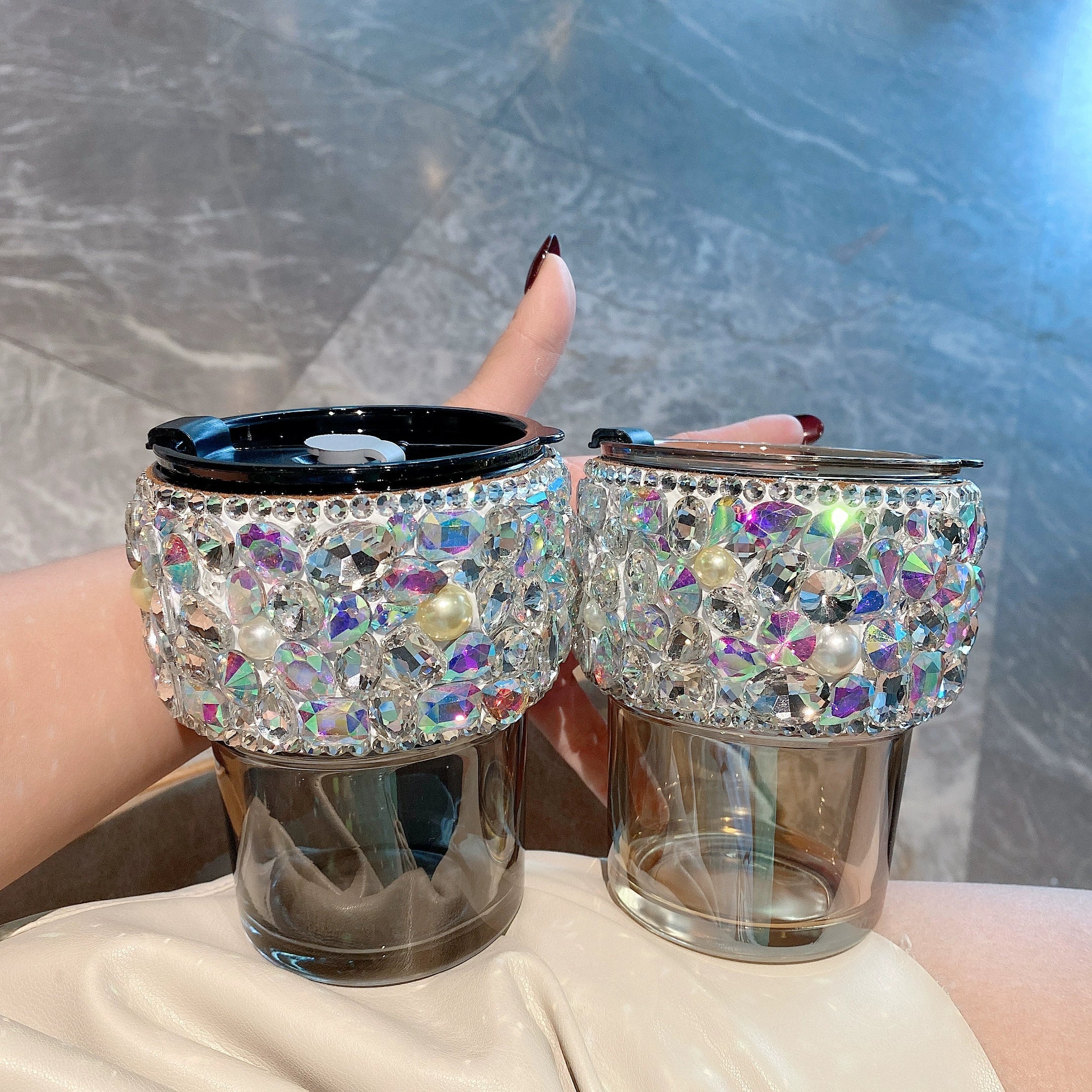 High-End Portable Light Luxury Water CupCelebrity Diamond-Encrusted High-Value Coffee Cup With Lid