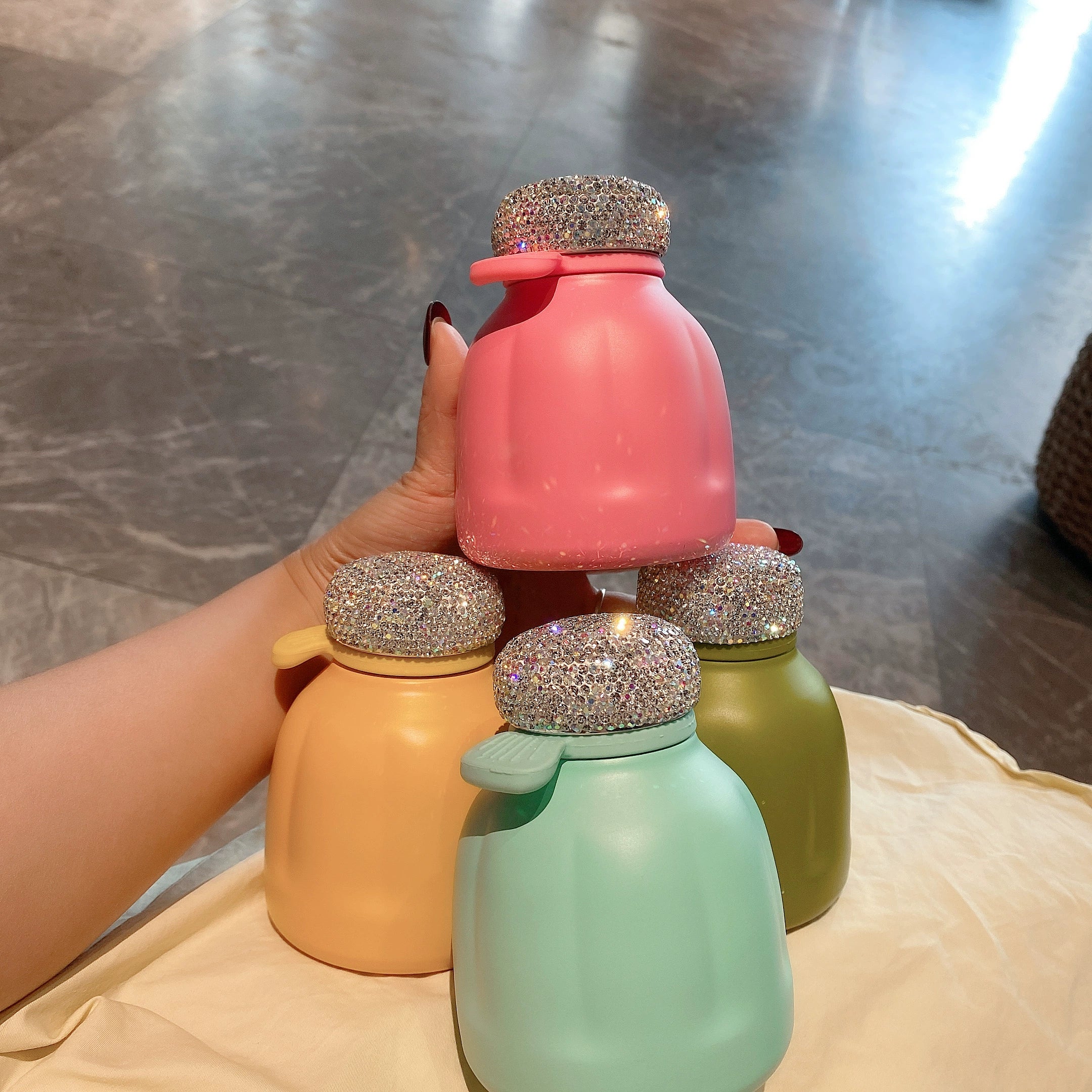 Diamond-Encrusted Stainless Steel Thermos Cup – Portable Water Bottle for Office, School & Travel