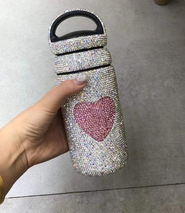 Portable Diamond Thermos Cup – Stainless Steel Large Capacity Love Mug