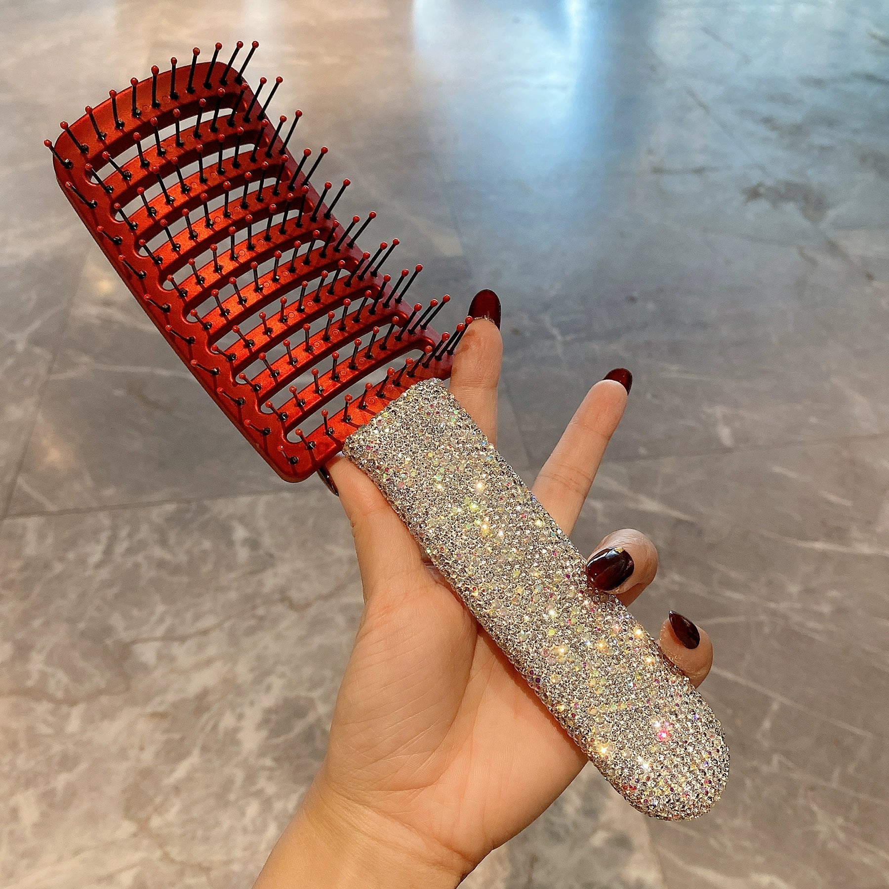 Diamond-Encrusted Curved Hair Comb – Big Root Lifting Massage Comb, Portable for Home & Travel