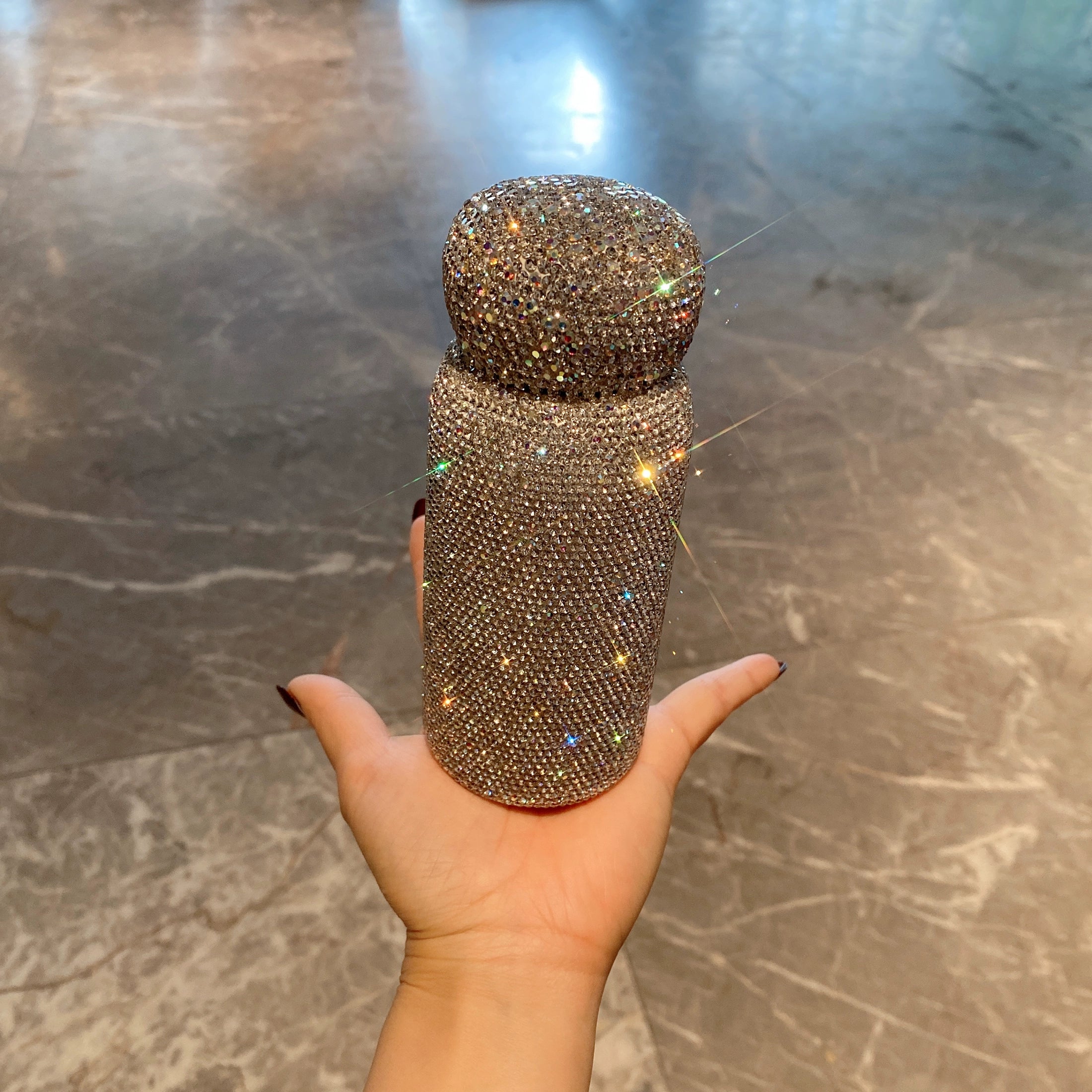 Mini Diamond-Encrusted Stainless Steel Thermos Cup – Portable Water Bottle for Travel & Car