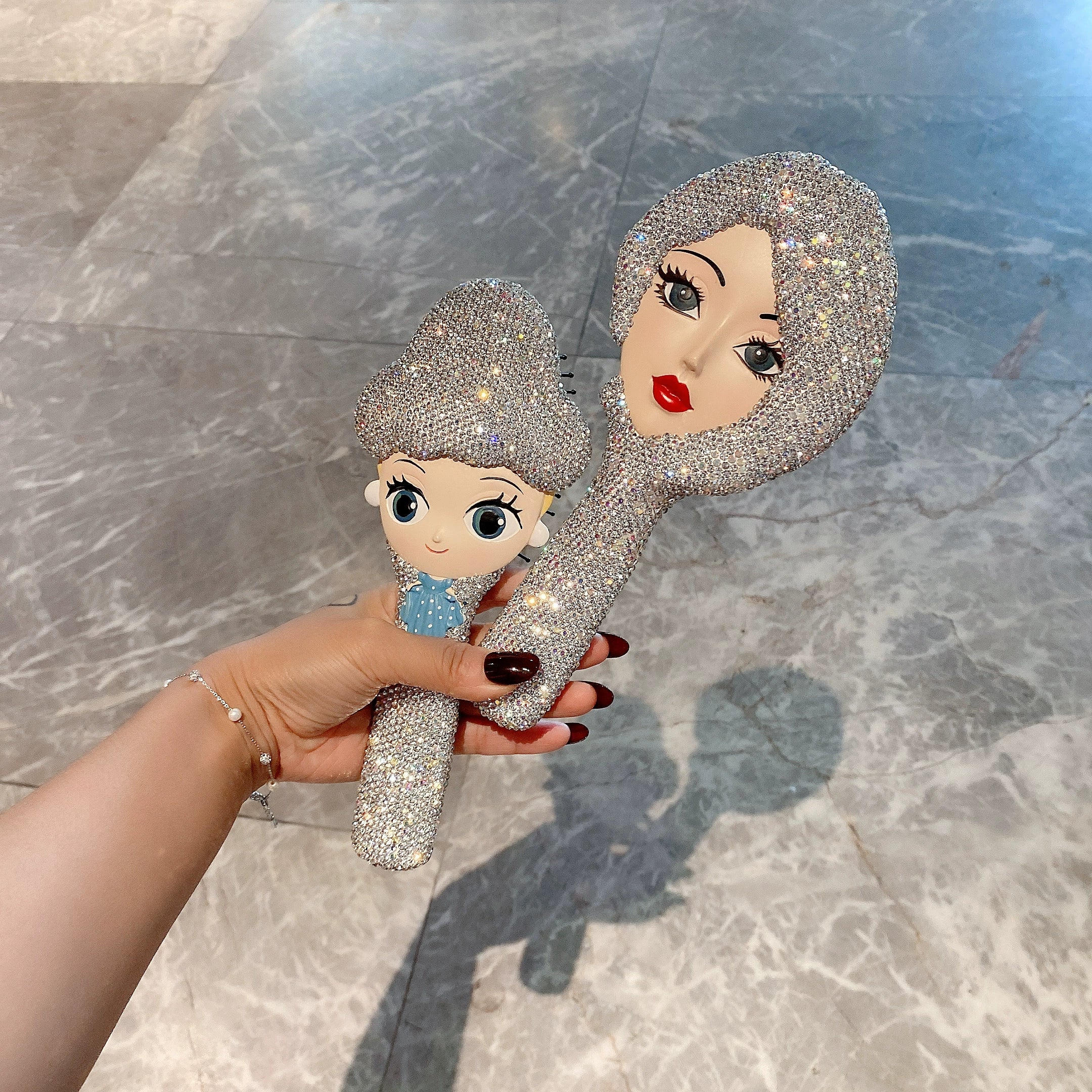 Diamond-Encrusted Princess Airbag Massage Hair Comb – Portable Wooden Hair Care Comb for Women, Dorm & Dressing Table