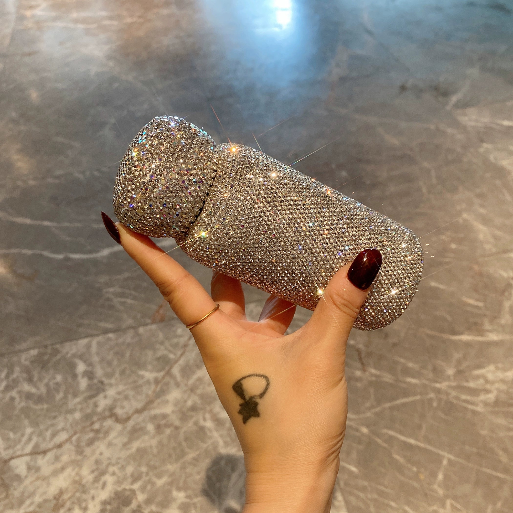 Mini Diamond-Encrusted Stainless Steel Thermos Cup – Portable Water Bottle for Travel & Car