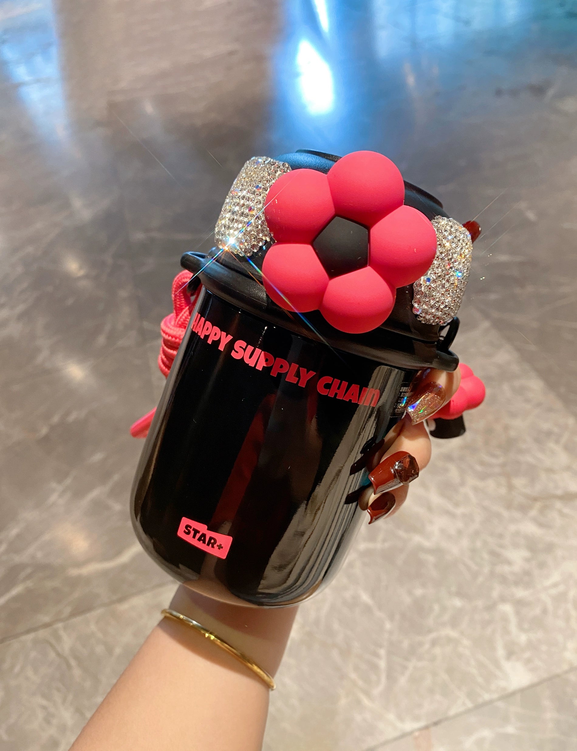 Diamond-Encrusted Stainless Steel Thermos – Portable Water Cup for Office & Travel