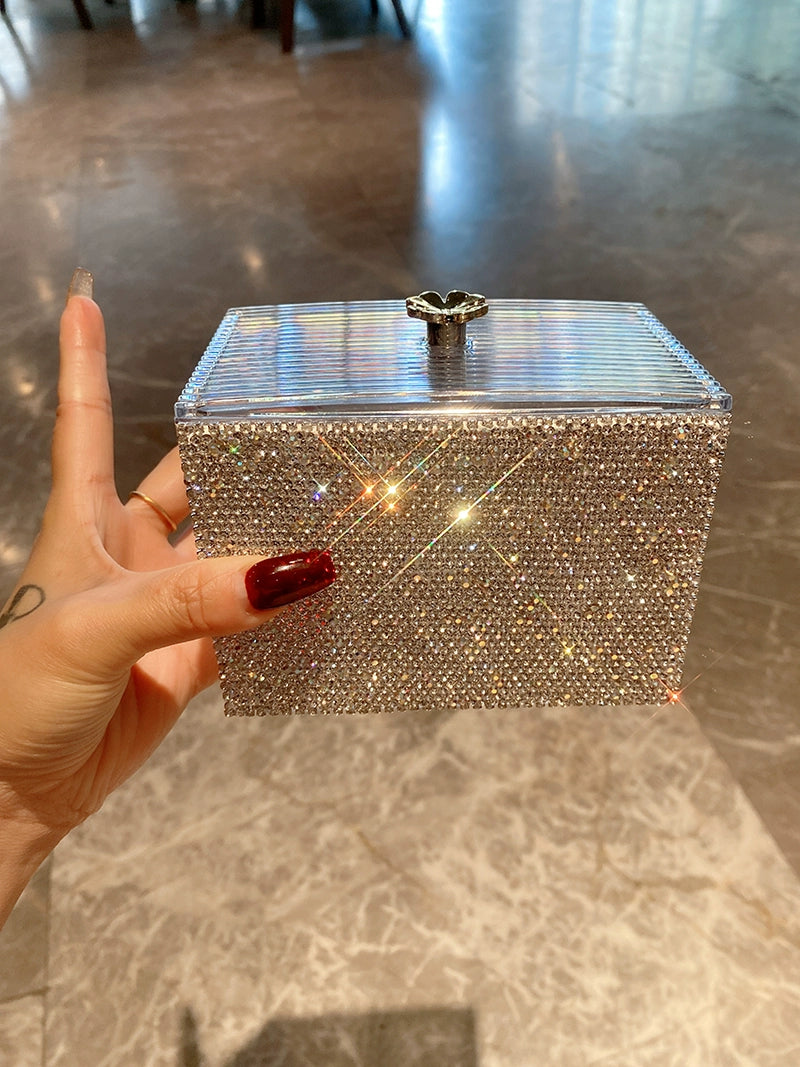 Diamond-Encrusted Desktop Storage Box – Dust-Proof Makeup Cotton, Swab & Toothpick Organizer, Light Luxury Cosmetics Holder