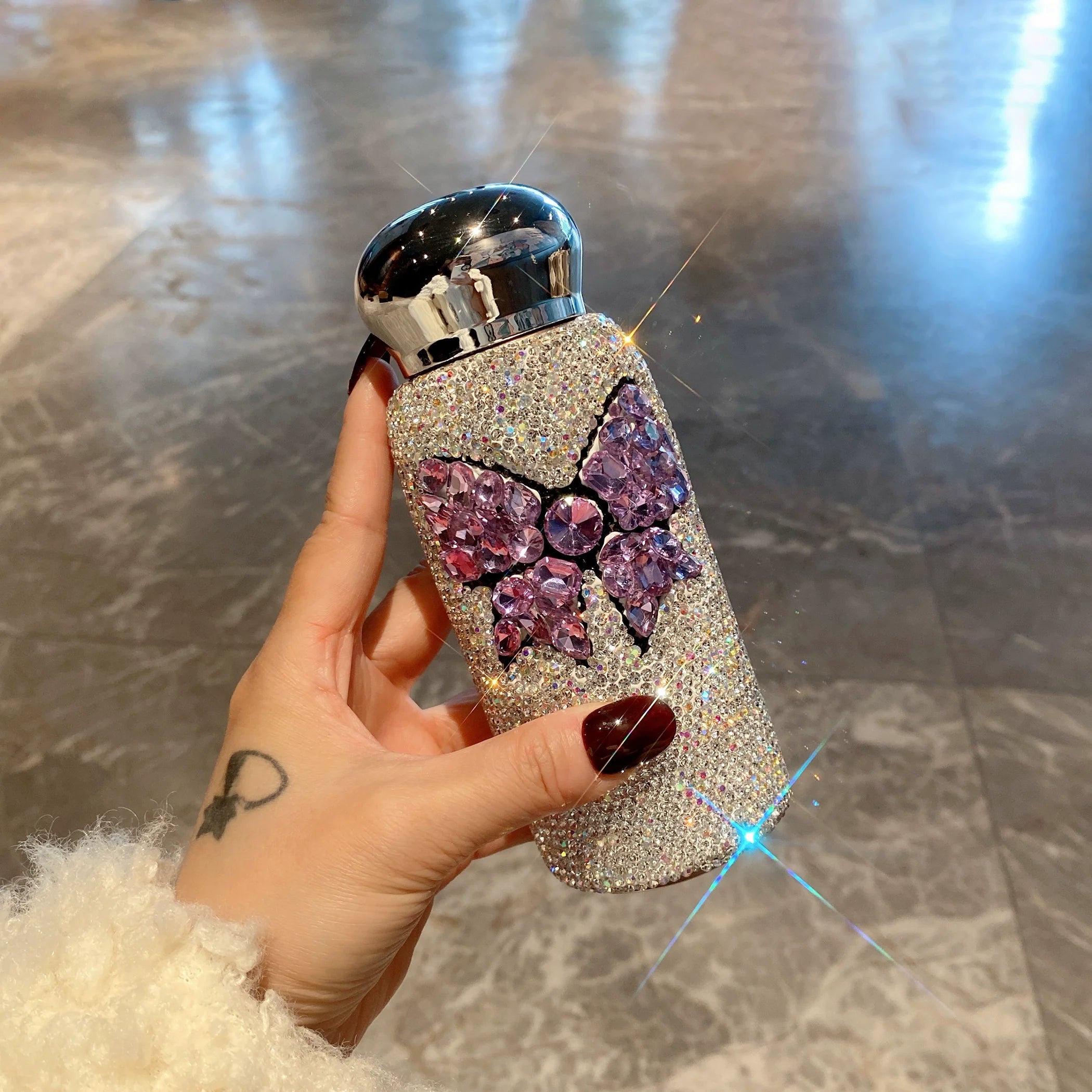 Portable Diamond Bow Thermos – Stainless Steel Water Mug for Car, Internet Celebrity Cup