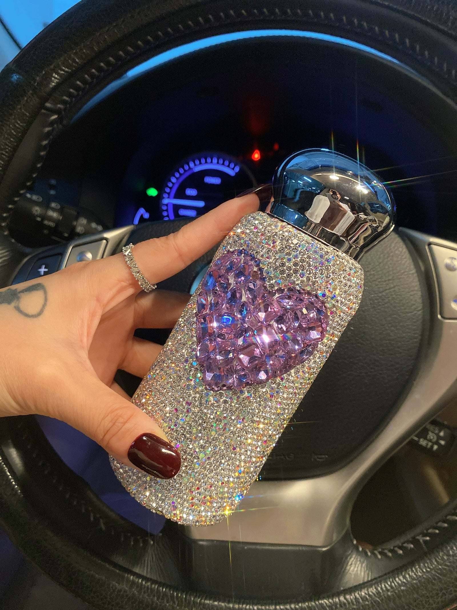 Diamond-Encrusted Love Stainless Steel Thermos Cup – Portable Car Water Bottle for Women