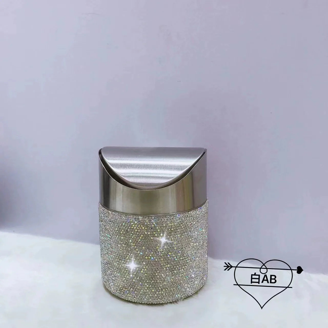 Diamond-Inlaid Mini Desktop Trash Can – Swing Lid, Stainless Steel Car & Home Storage Bin, Tabletop Waste Basket