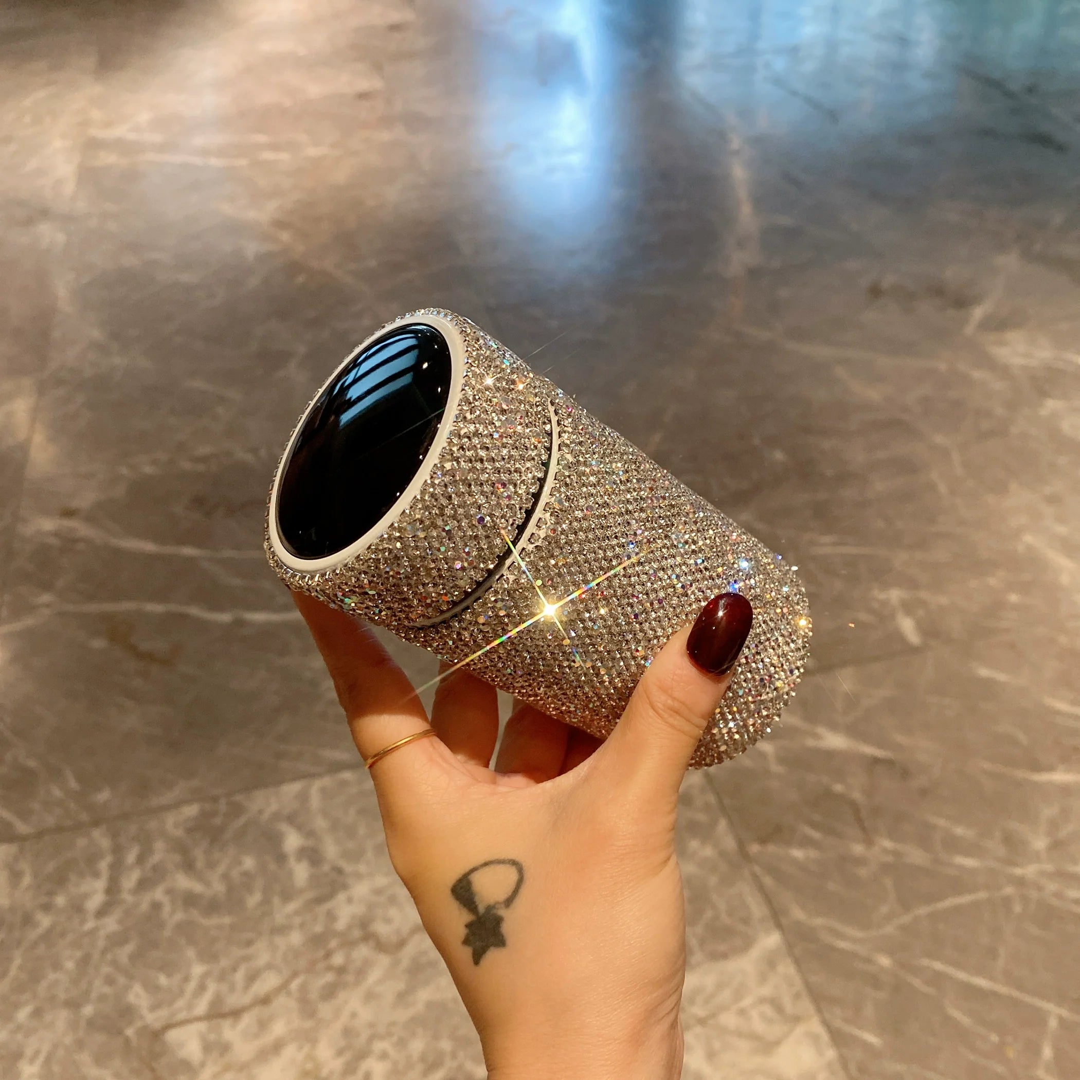 Diamond-Encrusted Smart Thermos Cup – Small Capacity Temperature Display Portable Water Bottle