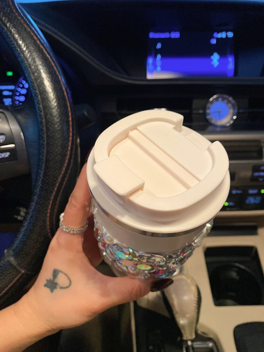 Diamond-Encrusted Stainless Steel Coffee Cup – Portable Thermos Tumbler, Car Water Bottle for Women