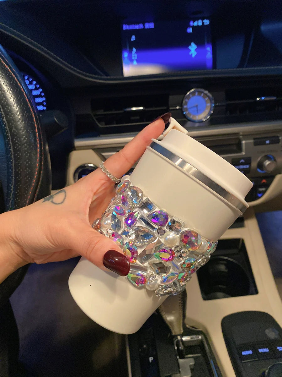 Diamond-Encrusted Stainless Steel Coffee Cup – Portable Thermos Tumbler, Car Water Bottle for Women