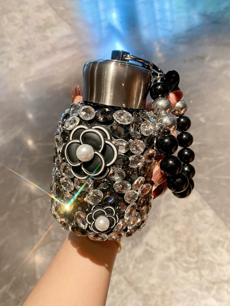Bling Camellia Stainless Steel Tumbler – Rhinestone Insulated Coffee Cup for Travel & Daily Use