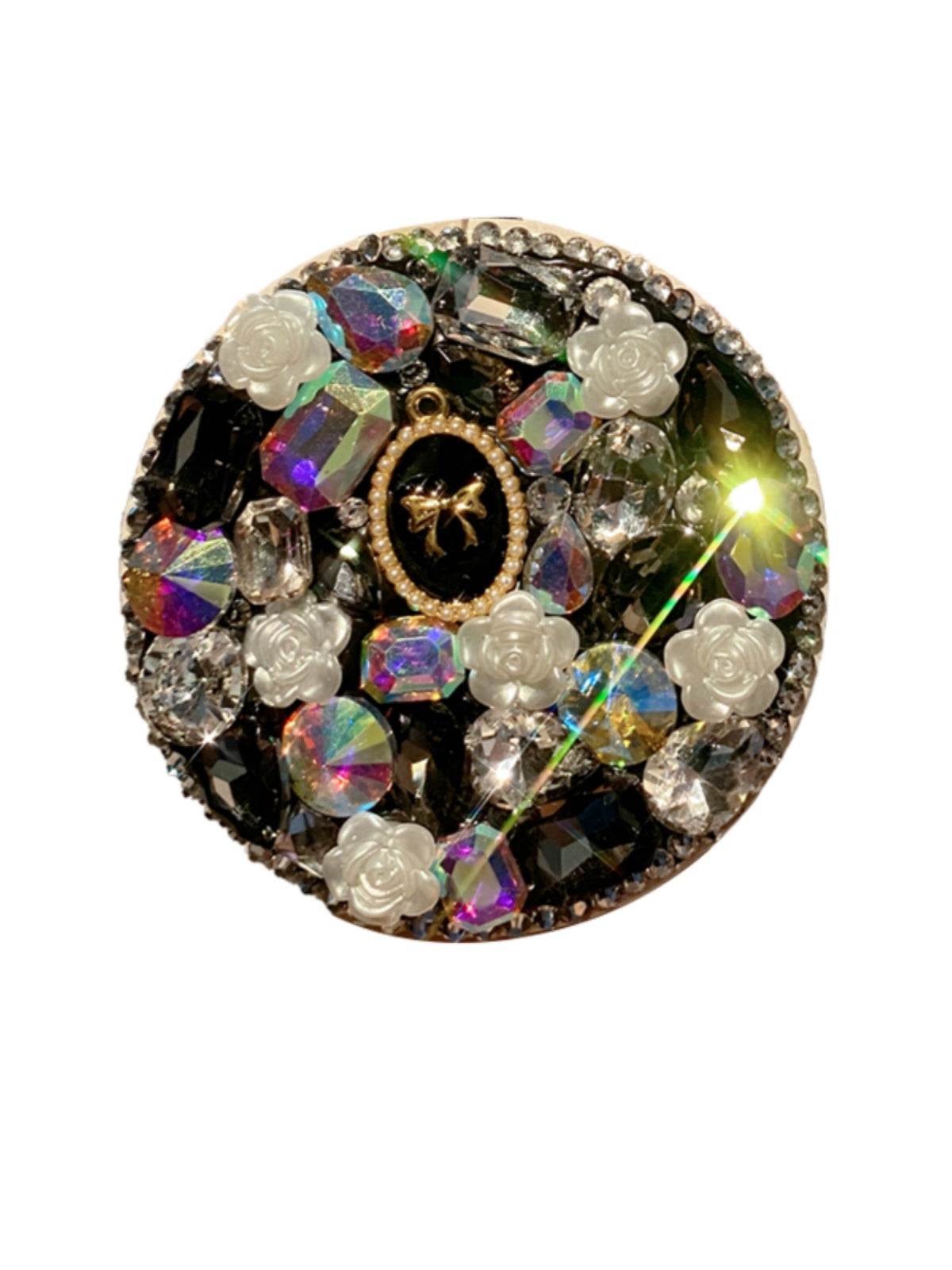 Diamond-Encrusted Mini Handheld Makeup Mirror – Double-Sided Foldable Flip-Top High-Definition Mirror