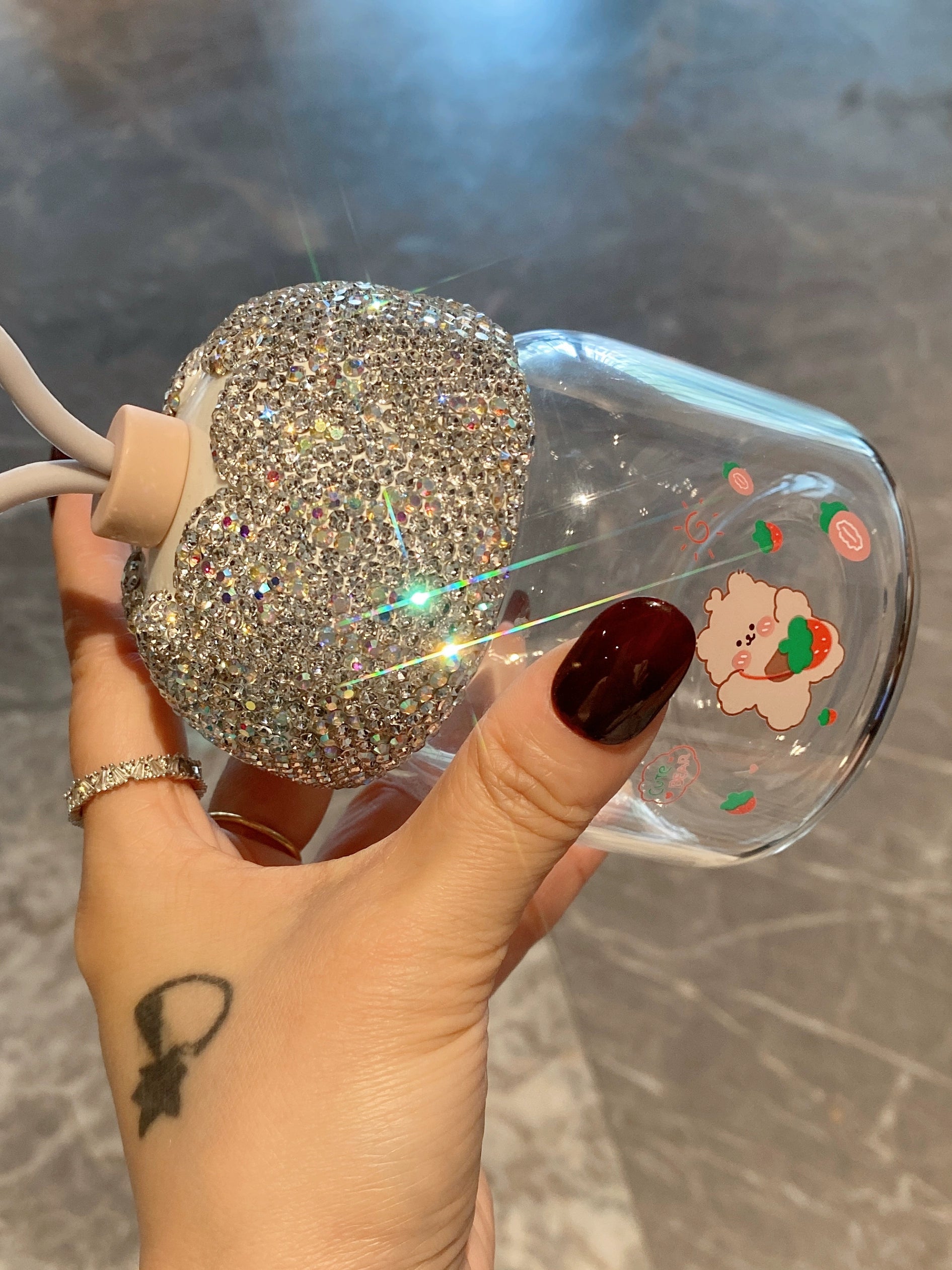 Portable Mini Glass Cup – Diamond-Encrusted Coffee, Milk & Soy Milk Cup for Travel & Home