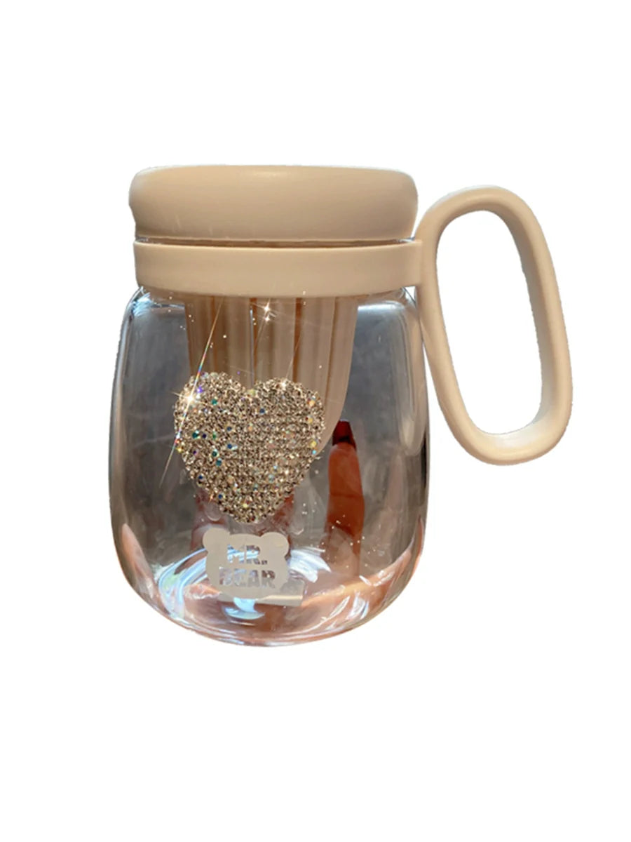 Diamond-Encrusted Big Belly Glass Cup – Large Capacity Tea & Water Tumbler with Tea Infuser