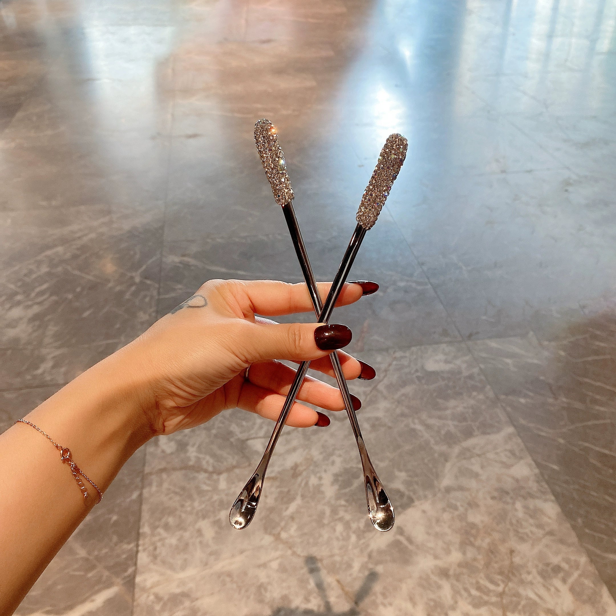 Bling Rhinestone Stainless Steel Coffee Spoon – Long Handle Stirring Spoon for Coffee, Tea & Honey