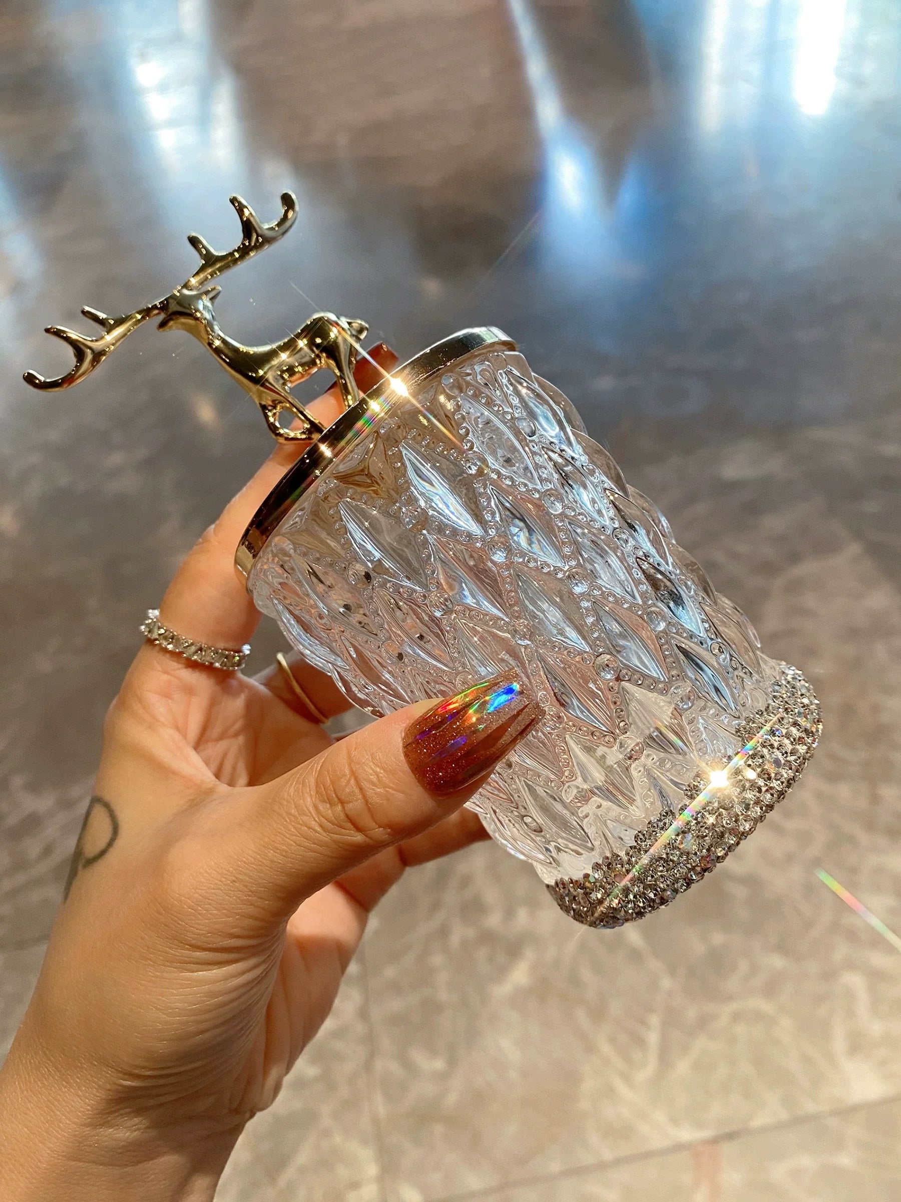 Diamond-Encrusted Glass Storage Jar – Multifunctional Box for Toothpicks, Floss & Cotton Swabs