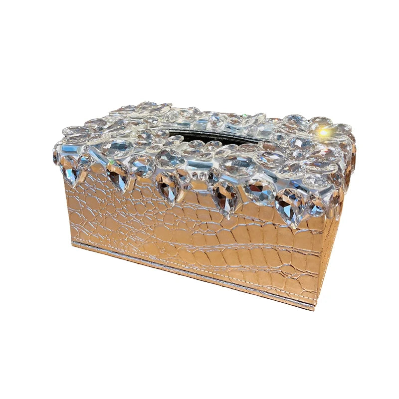 Premium Diamond-Encrusted Tissue Holder – Decorative Tissue Box for Living Room & Desktop