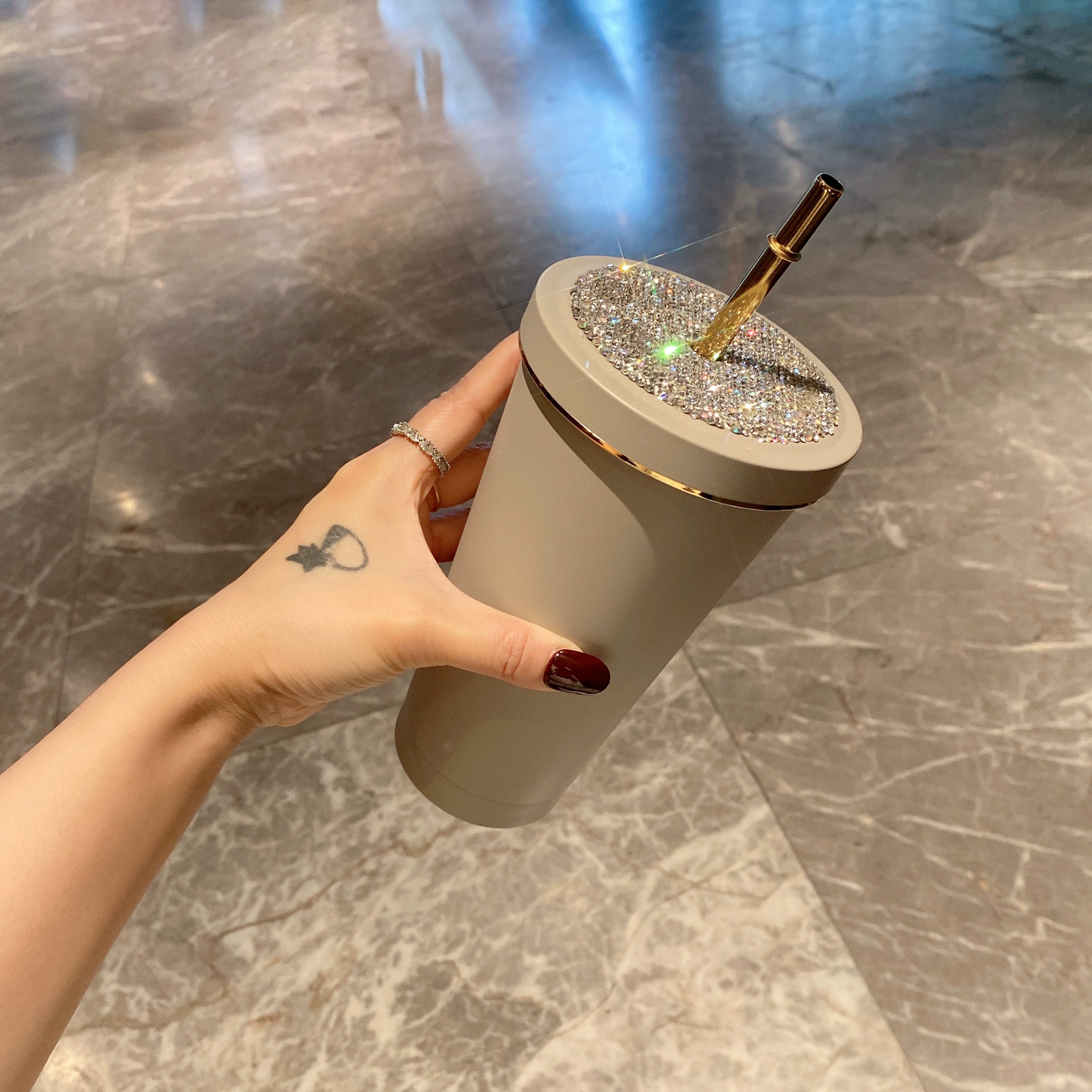 Large Capacity Diamond Straw Cup – Stainless Steel Water Bottle for Car, Office & Travel