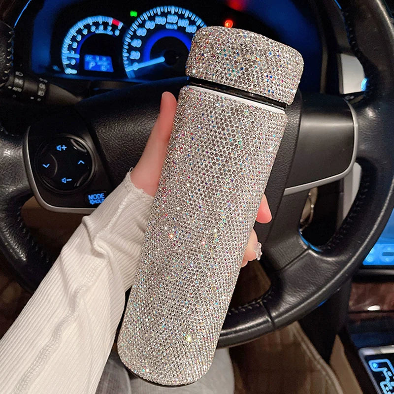 Full Diamond-Encrusted Insulated Stainless Steel Cup – Portable High-End Water Tumbler
