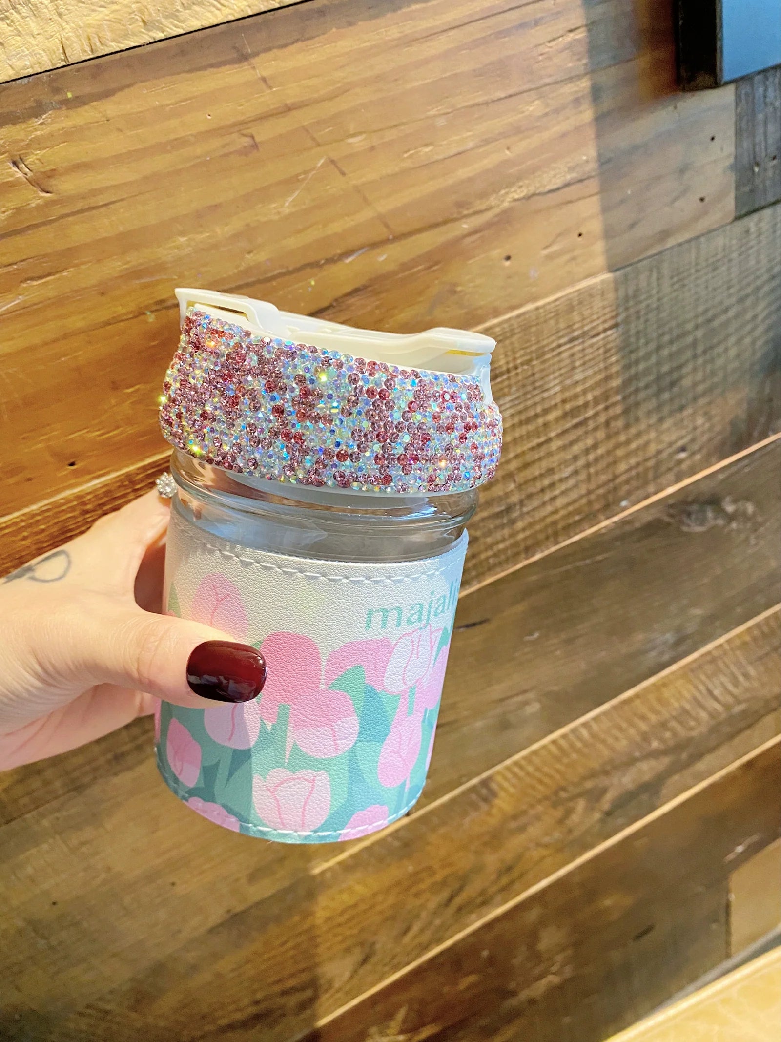 Portable Double-Wall Glass Cup – Diamond Coffee & Water Mug with Straw