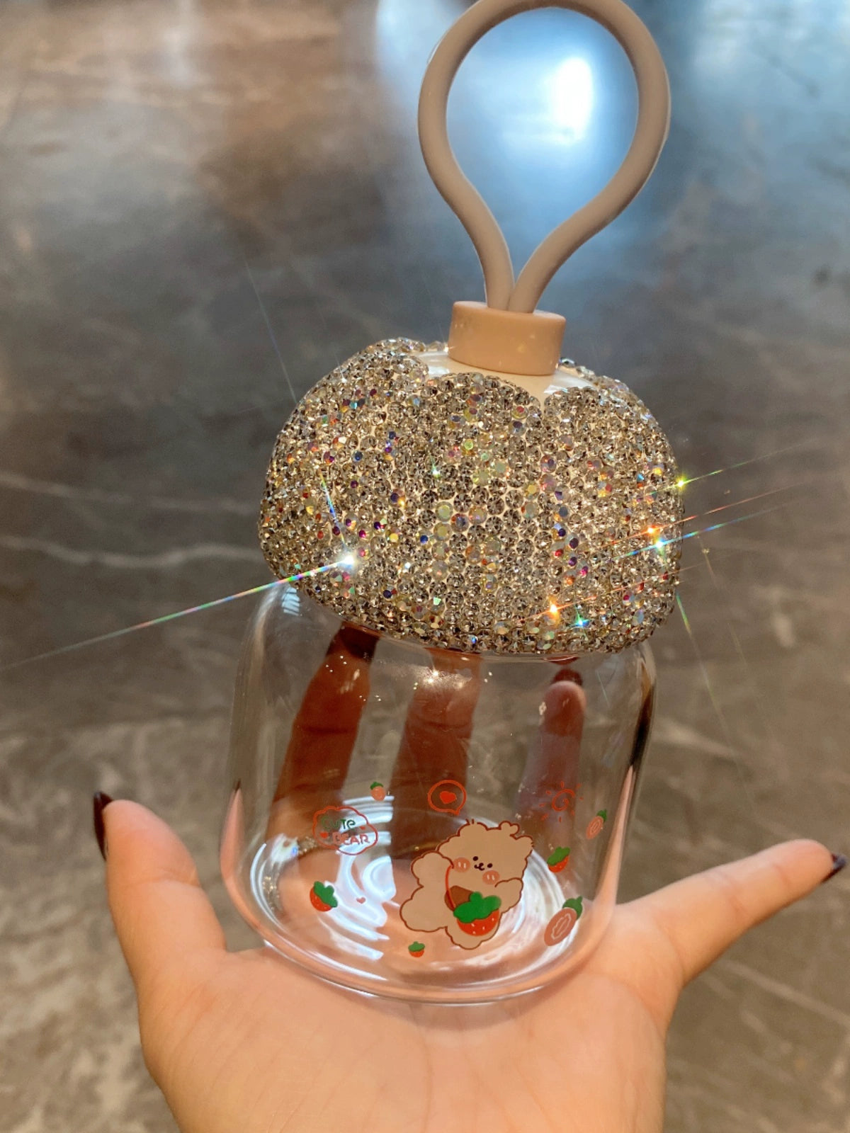 Portable Mini Glass Cup – Diamond-Encrusted Coffee, Milk & Soy Milk Cup for Travel & Home