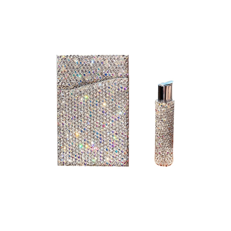 Diamond-Encrusted Stainless Steel Cigarette Case – 20-Pack Flip-Top Water-Resistant Cigarette Box for Women