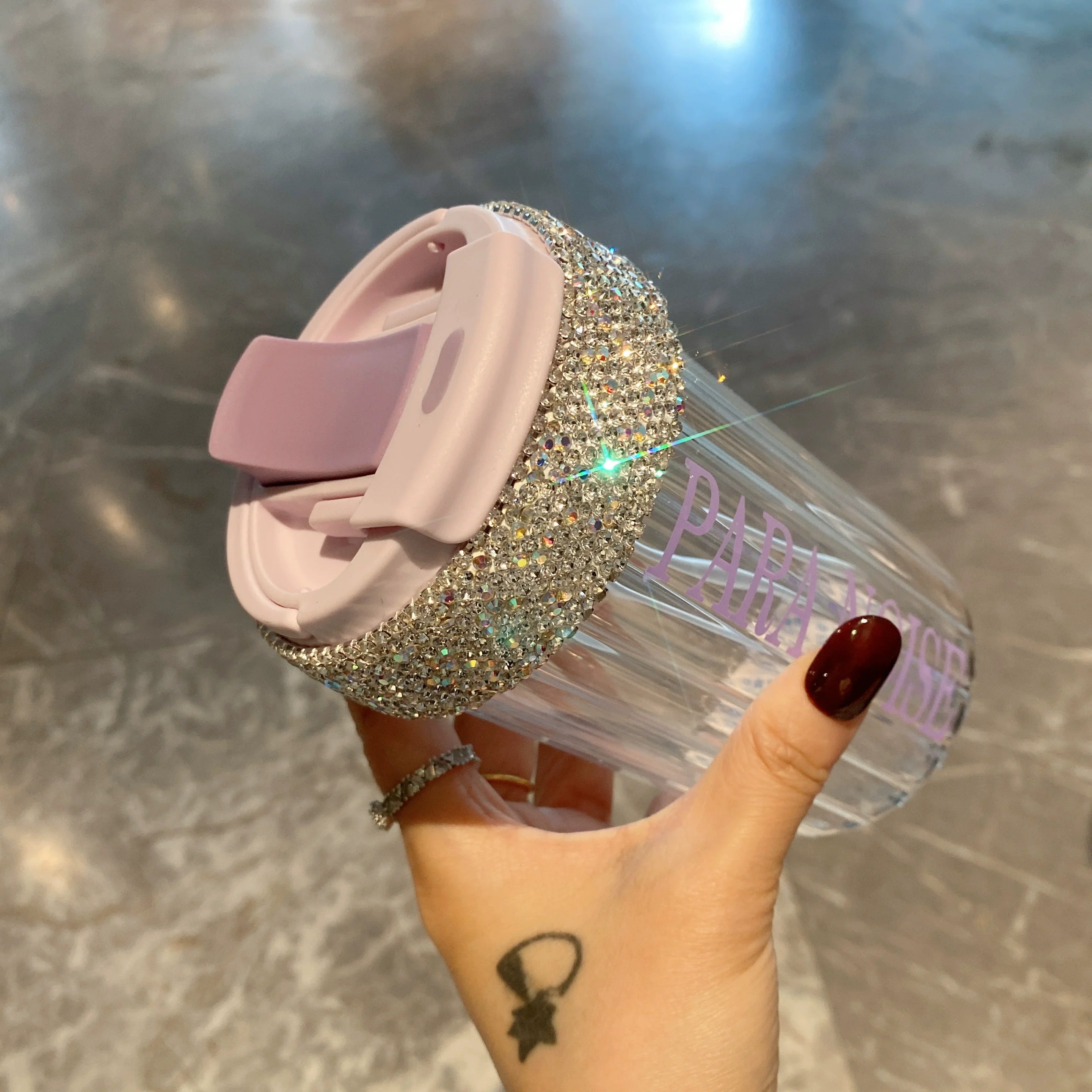 High-End Diamond-Encrusted Glass Cup – Portable Straw Coffee & Water Cup