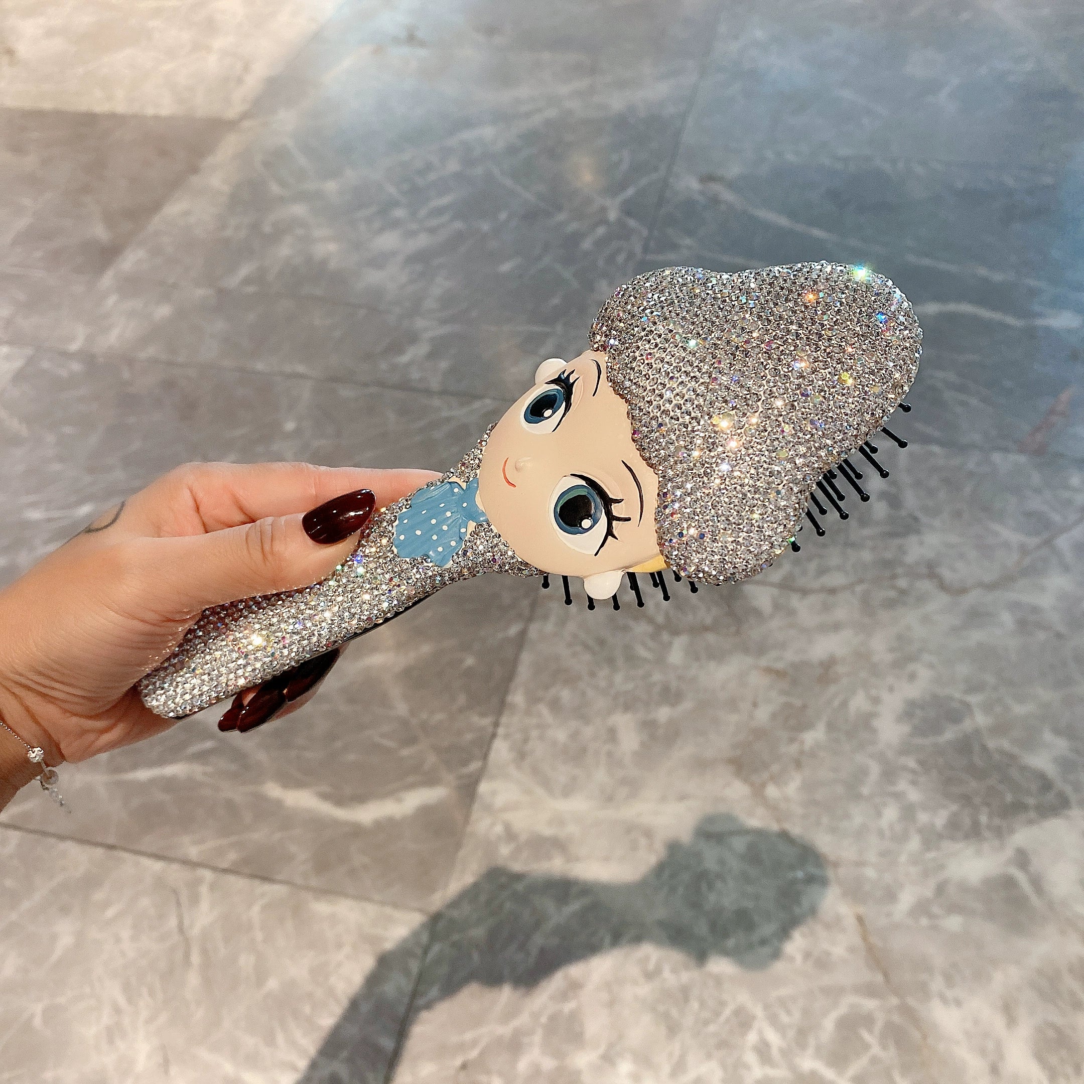 Diamond-Encrusted Princess Airbag Massage Hair Comb – Portable Wooden Hair Care Comb for Women, Dorm & Dressing Table