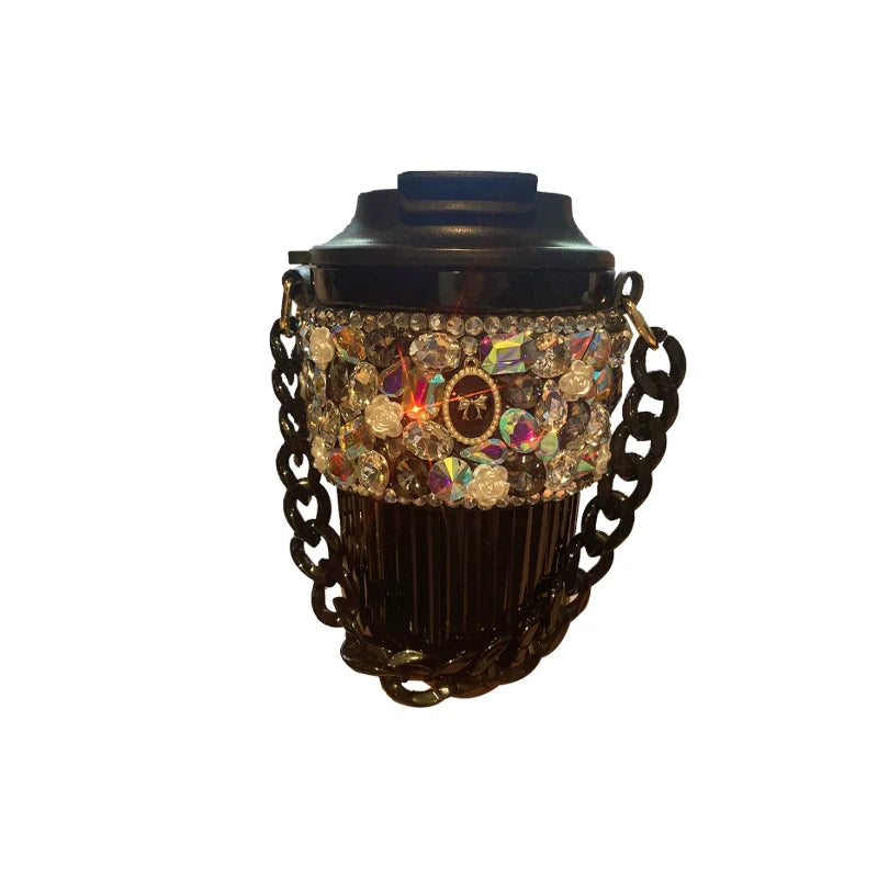 Diamond Flower Chain Coffee & Water Cup – Stylish Handheld Cup for Women