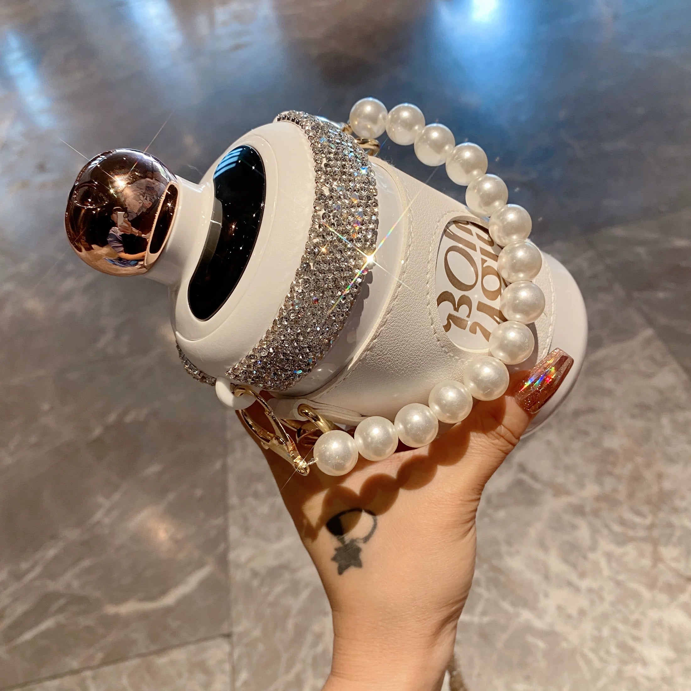 Fashion Diamond Pearl Thermos – High-Value Portable Smart Water Cup