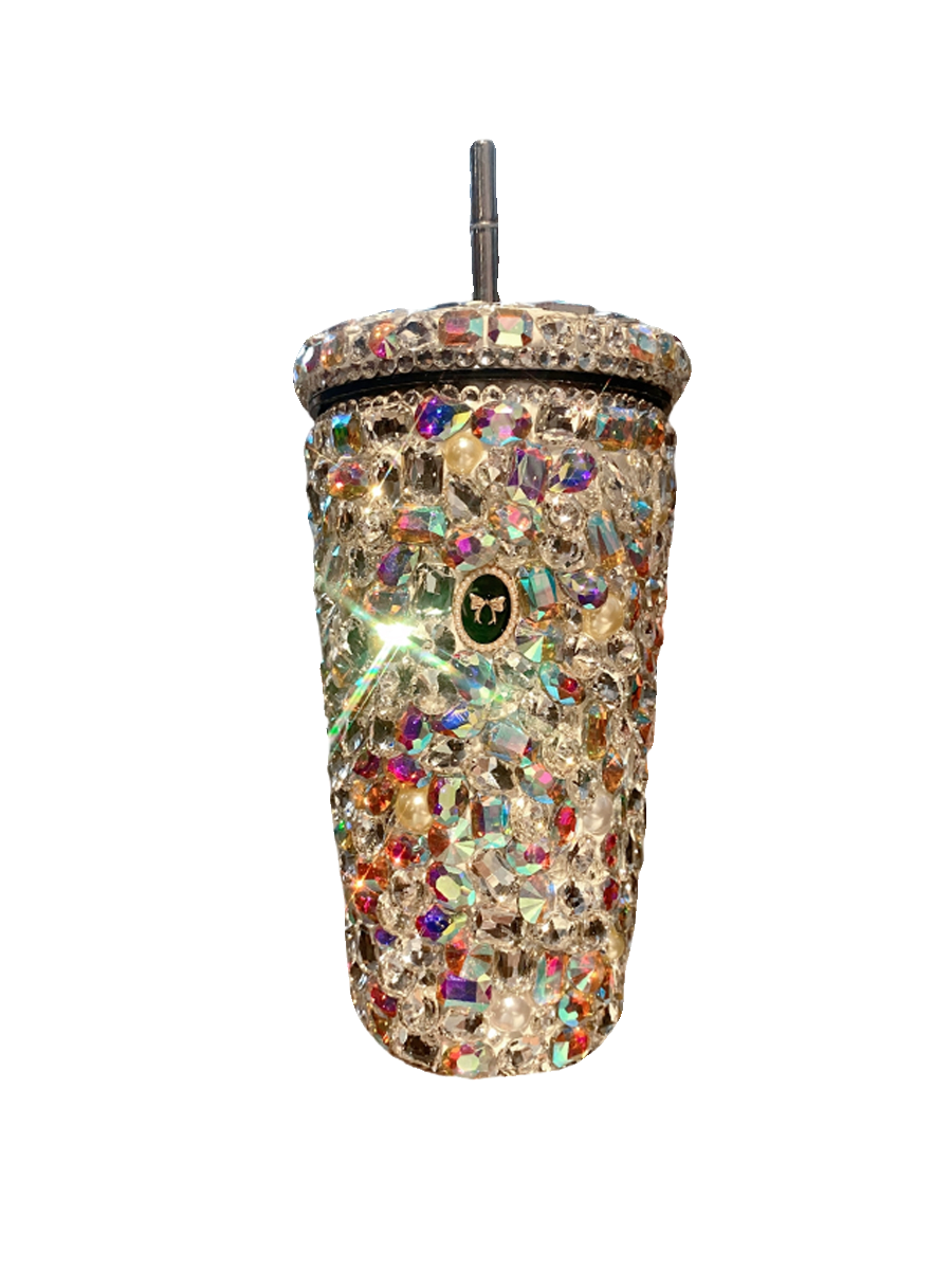 High-End Luxury Version Of Large Diamond Straw Cup Drinking Cup Thermos Cup For Girls With High Appearance And Large Capacity 304 Stainless Steel