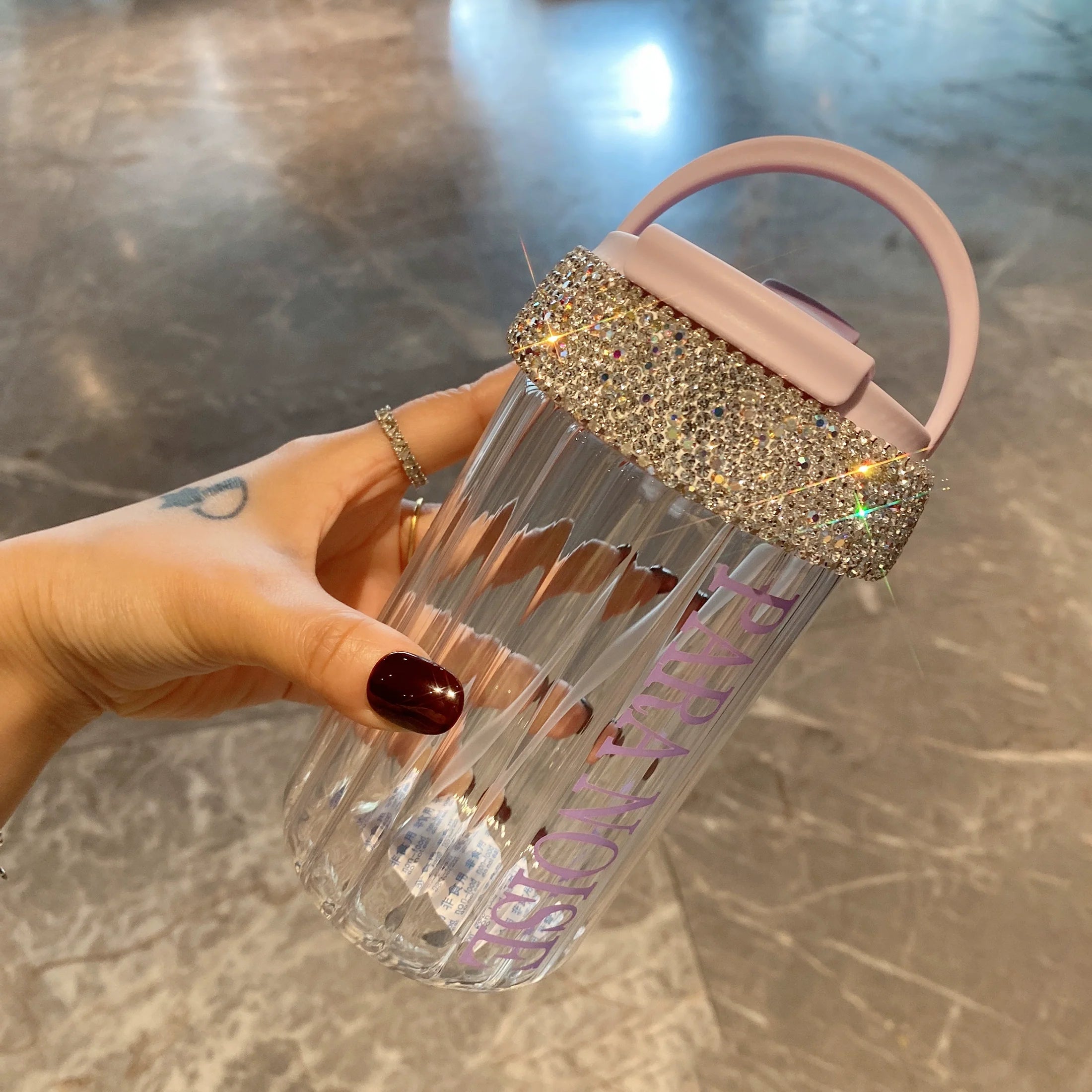 High-End Diamond-Encrusted Glass Cup – Portable Straw Coffee & Water Cup