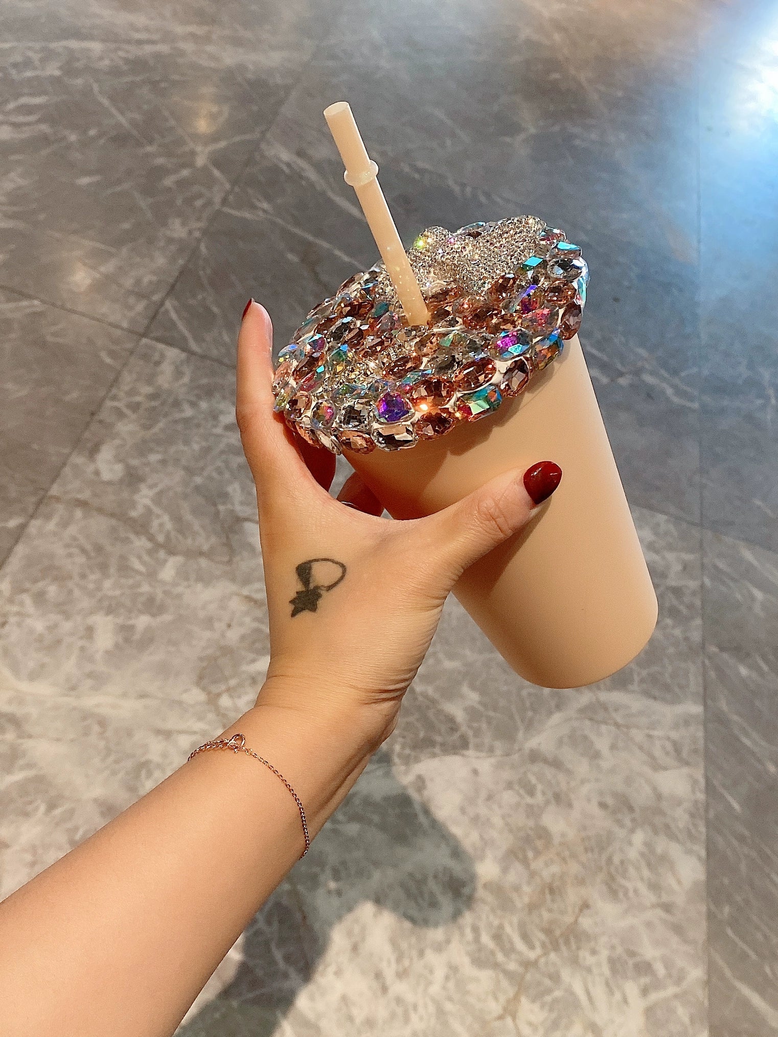 Pink Girly Heart Diamond-Encrusted Water & Straw Cup – Luxury Large-Capacity Portable Tumbler