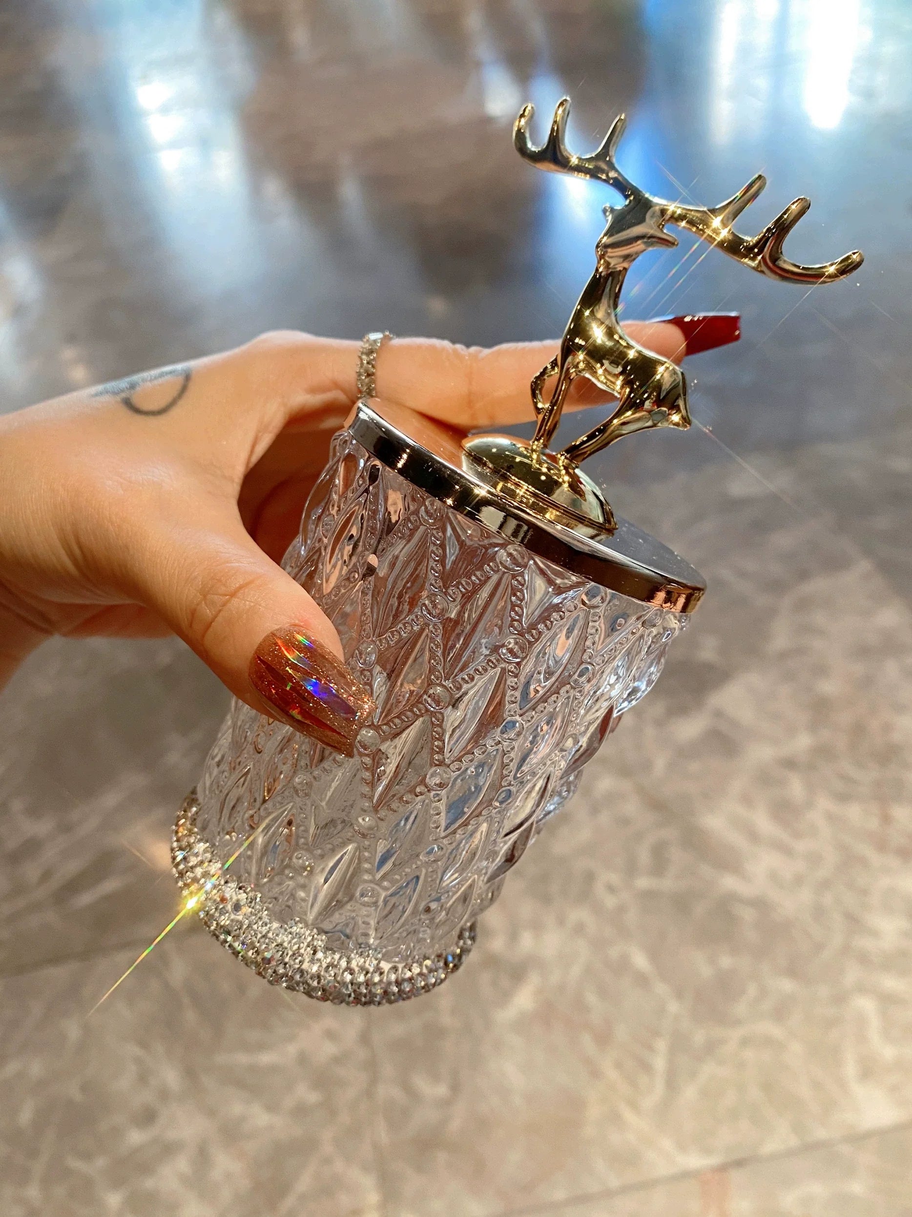 Diamond-Encrusted Glass Storage Jar – Multifunctional Box for Toothpicks, Floss & Cotton Swabs