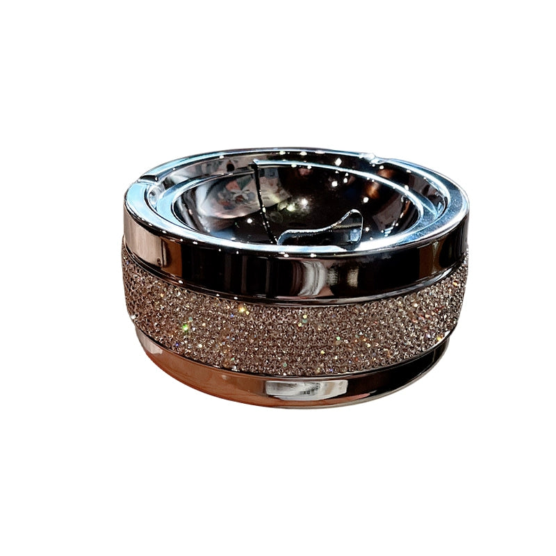 Diamond-Encrusted Stainless Steel Ashtray – Stylish Home & Office Smoking Accessory