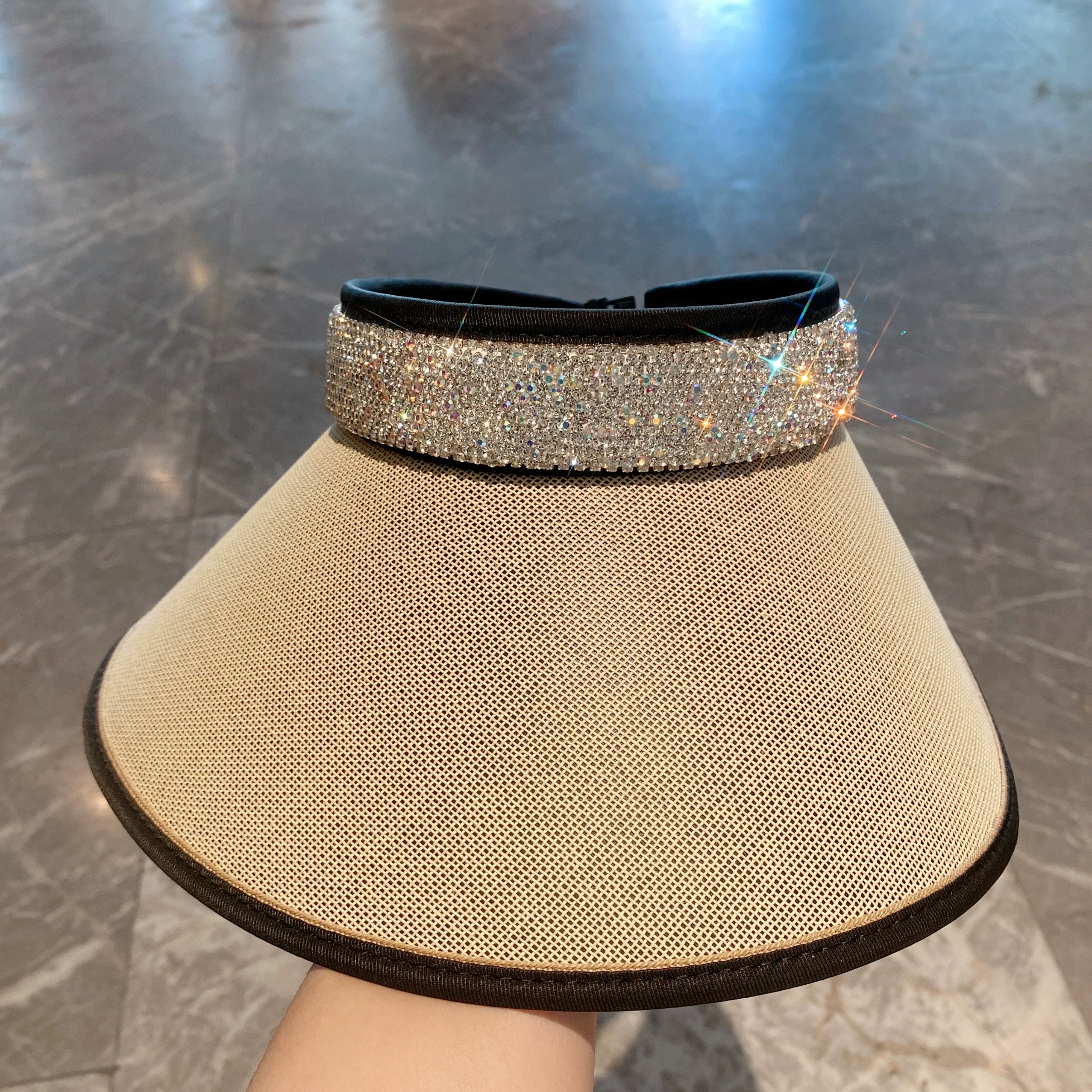 Fashion Diamond Sun Hat for Women – Large Brim Vinyl Hat, Anti-UV & Breathable Design