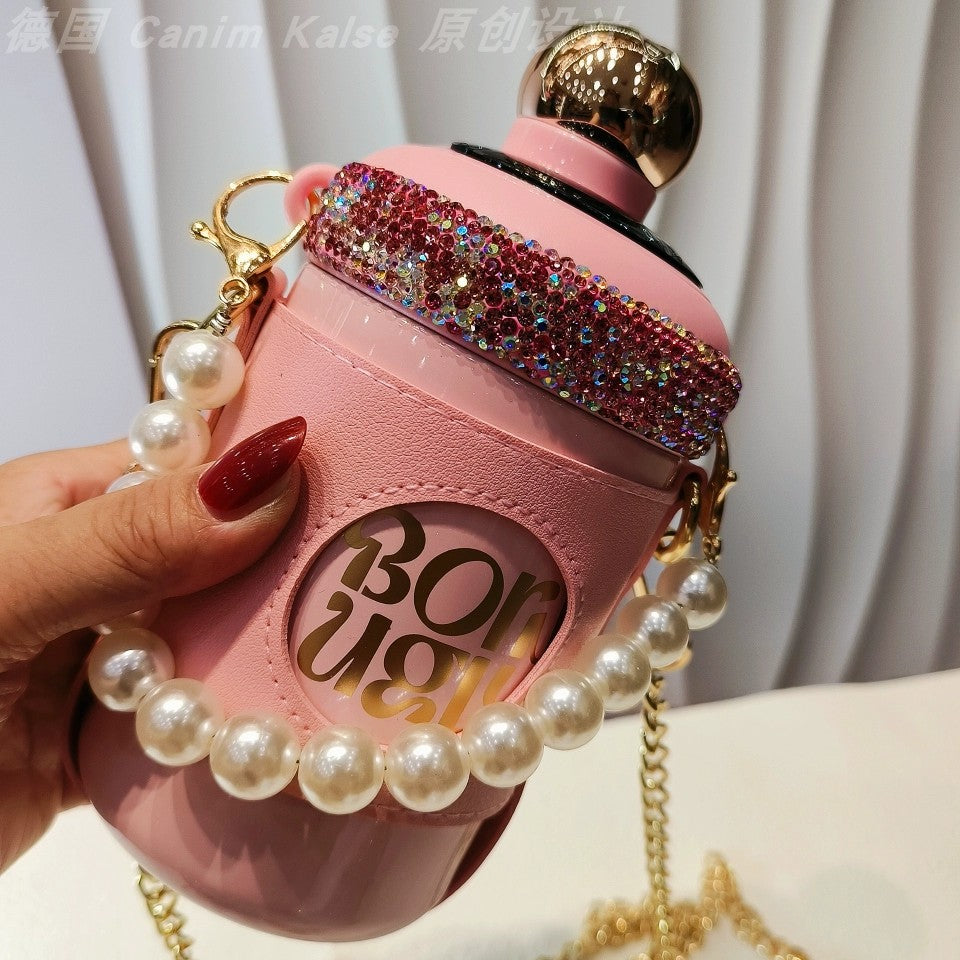 Fashion Diamond Pearl Thermos – High-Value Portable Smart Water Cup
