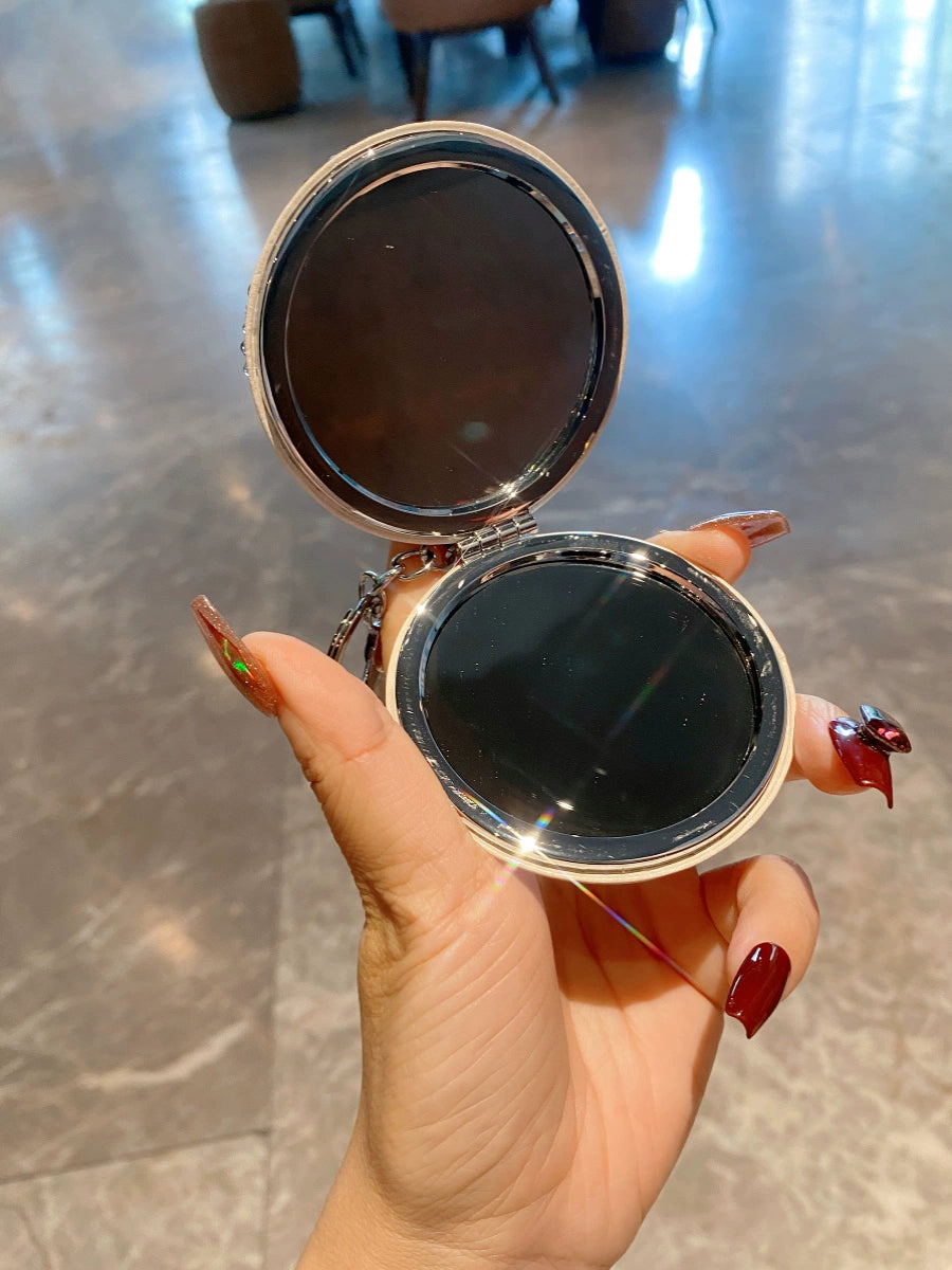 Diamond-Encrusted Mini Handheld Makeup Mirror – Double-Sided Foldable Flip-Top High-Definition Mirror