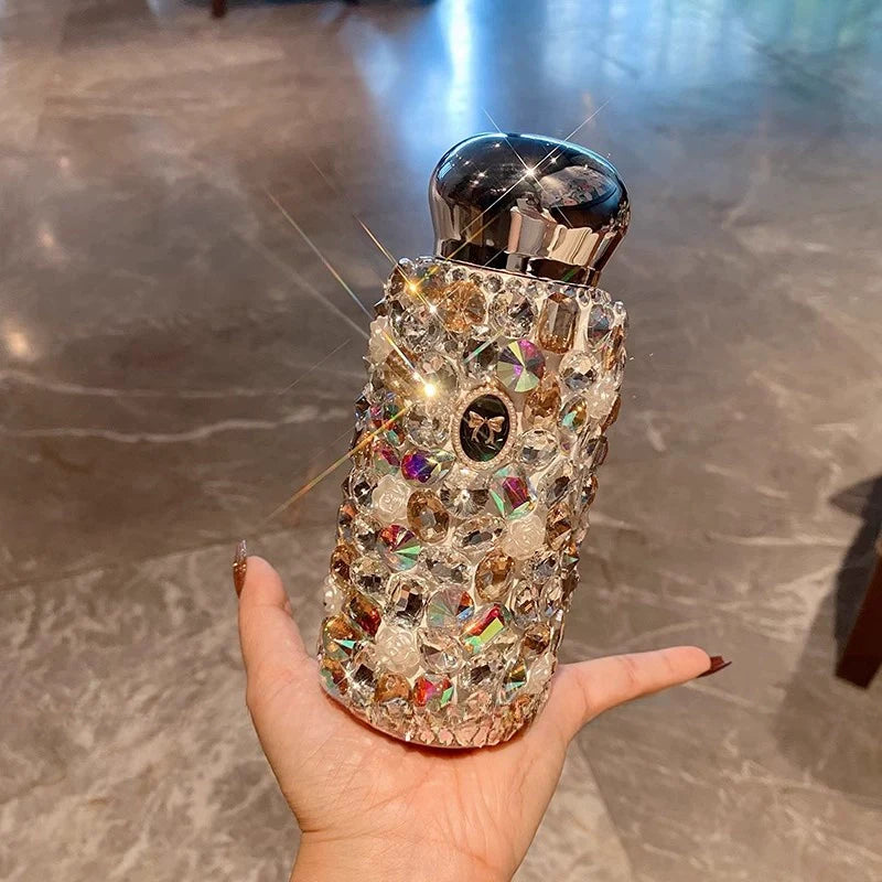 Luxury Diamond-Encrusted Stainless Steel Thermos – Portable Large-Capacity Water Cup